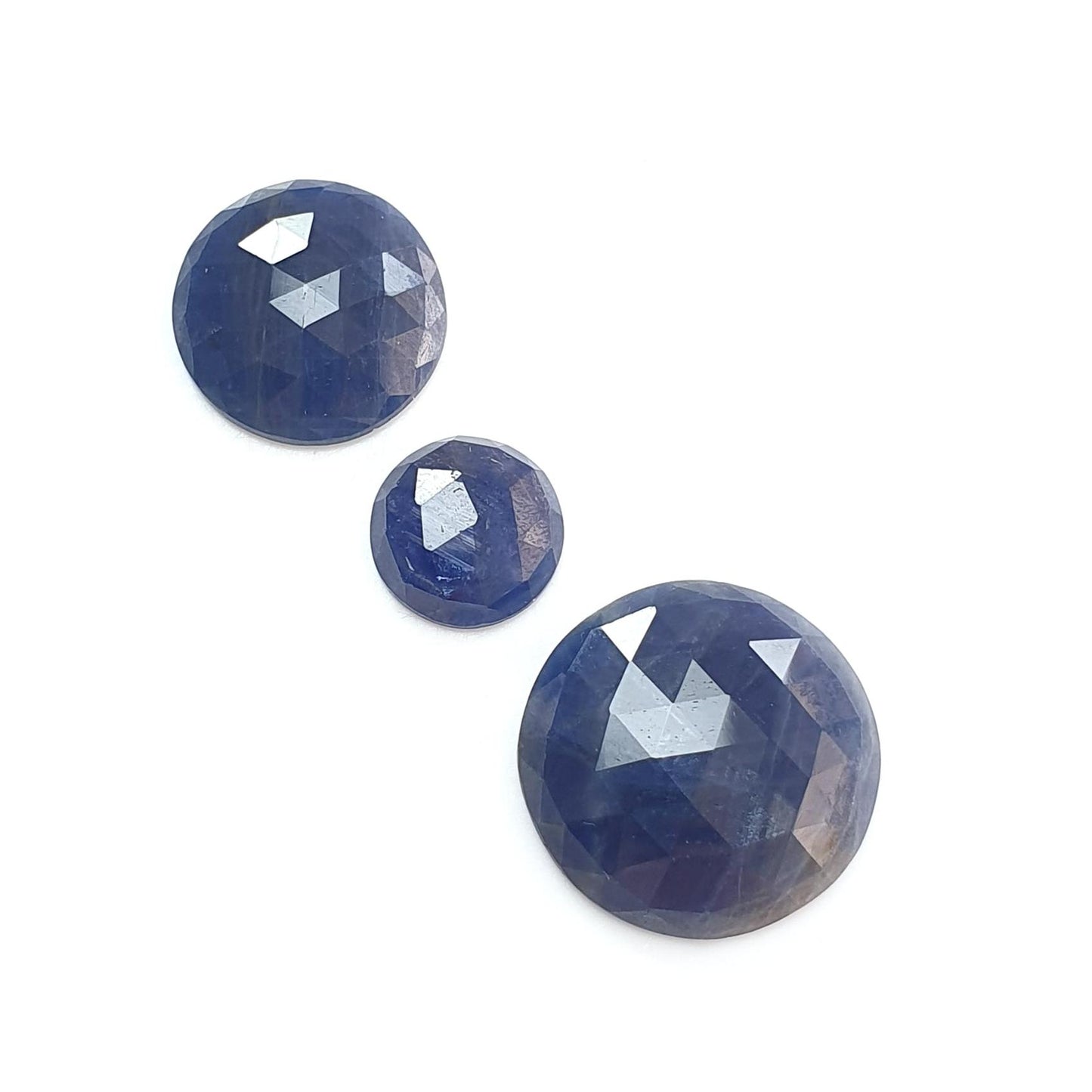 Blue Sapphire Gemstone Rose Cut Slices: Natural Untreated Unheated Sapphire Round, Oval Shape 3pcs Set for Jewelry September Birthstone