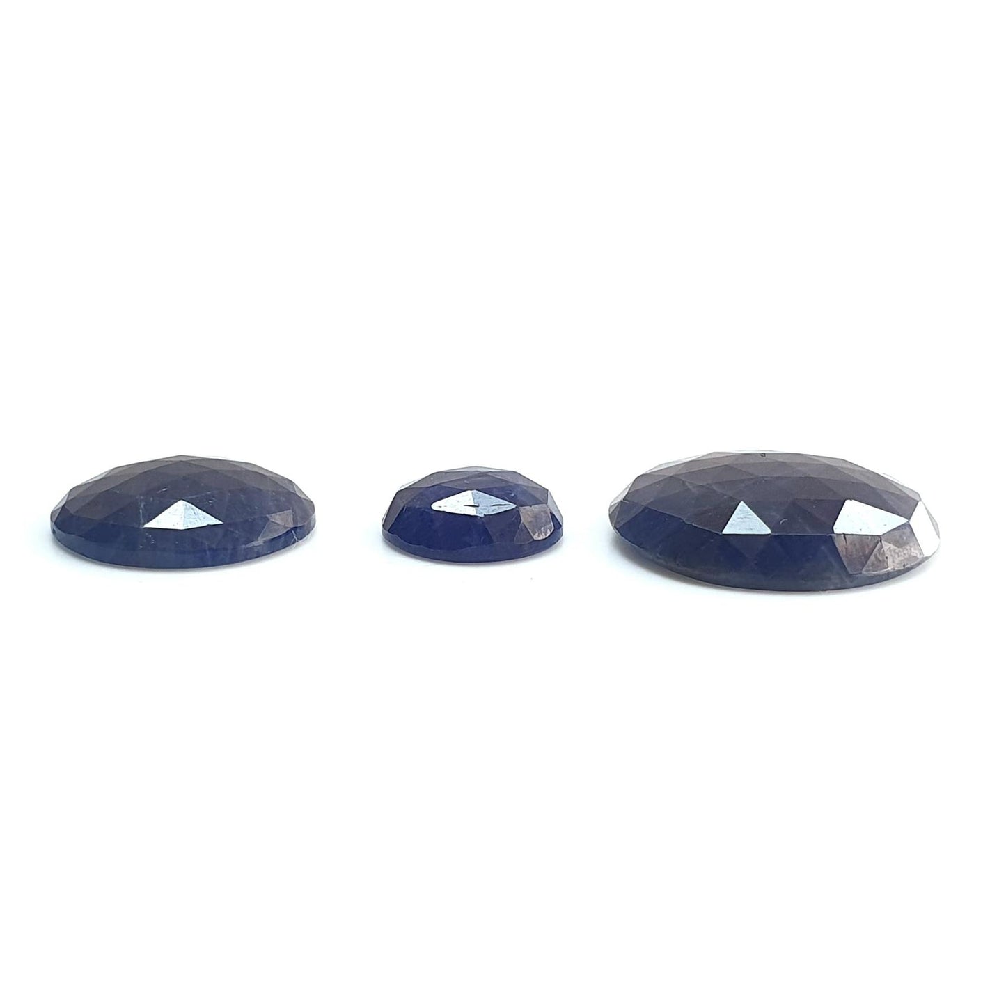 Blue Sapphire Gemstone Rose Cut Slices: Natural Untreated Unheated Sapphire Round, Oval Shape 3pcs Set for Jewelry September Birthstone