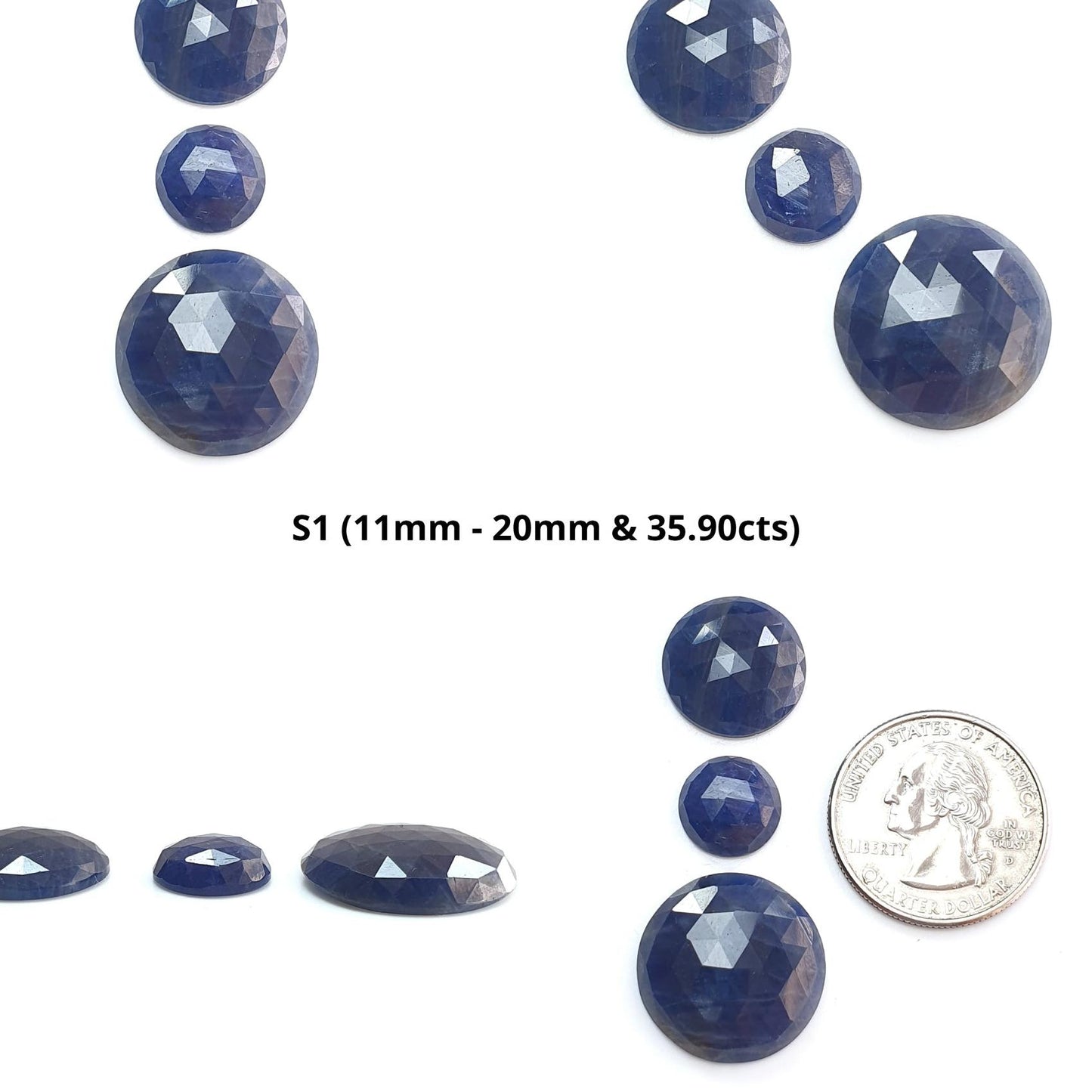 Blue Sapphire Gemstone Rose Cut Slices: Natural Untreated Unheated Sapphire Round, Oval Shape 3pcs Set for Jewelry September Birthstone
