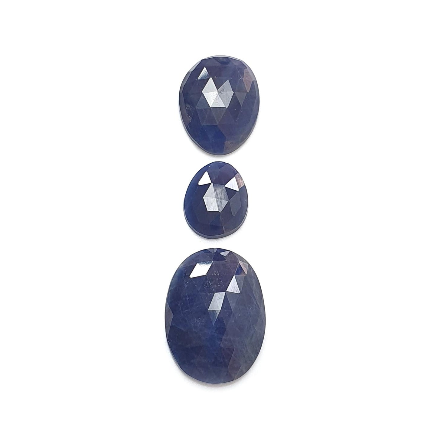 Blue Sapphire Gemstone Rose Cut Slices: Natural Untreated Unheated Sapphire Round, Oval Shape 3pcs Set for Jewelry September Birthstone