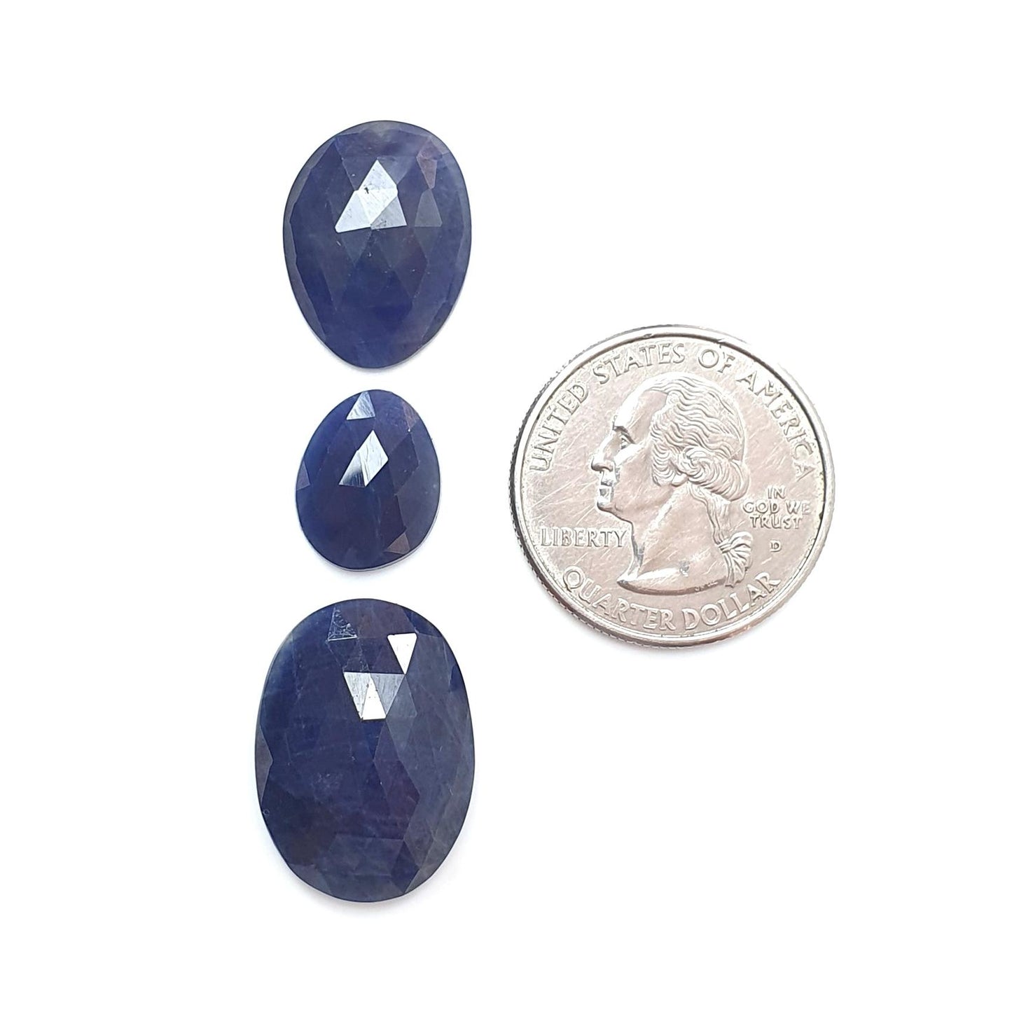 Blue Sapphire Gemstone Rose Cut Slices: Natural Untreated Unheated Sapphire Round, Oval Shape 3pcs Set for Jewelry September Birthstone