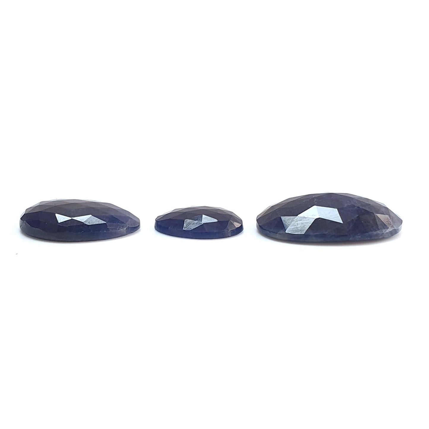 Blue Sapphire Gemstone Rose Cut Slices: Natural Untreated Unheated Sapphire Round, Oval Shape 3pcs Set for Jewelry September Birthstone