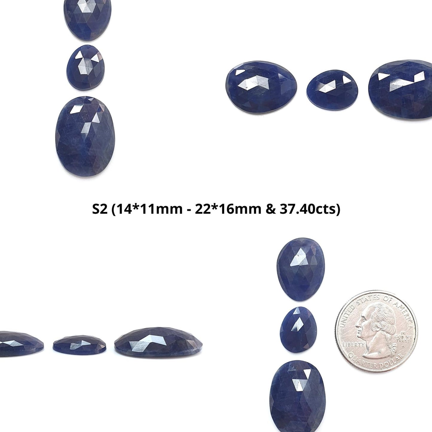 Blue Sapphire Gemstone Rose Cut Slices: Natural Untreated Unheated Sapphire Round, Oval Shape 3pcs Set for Jewelry September Birthstone