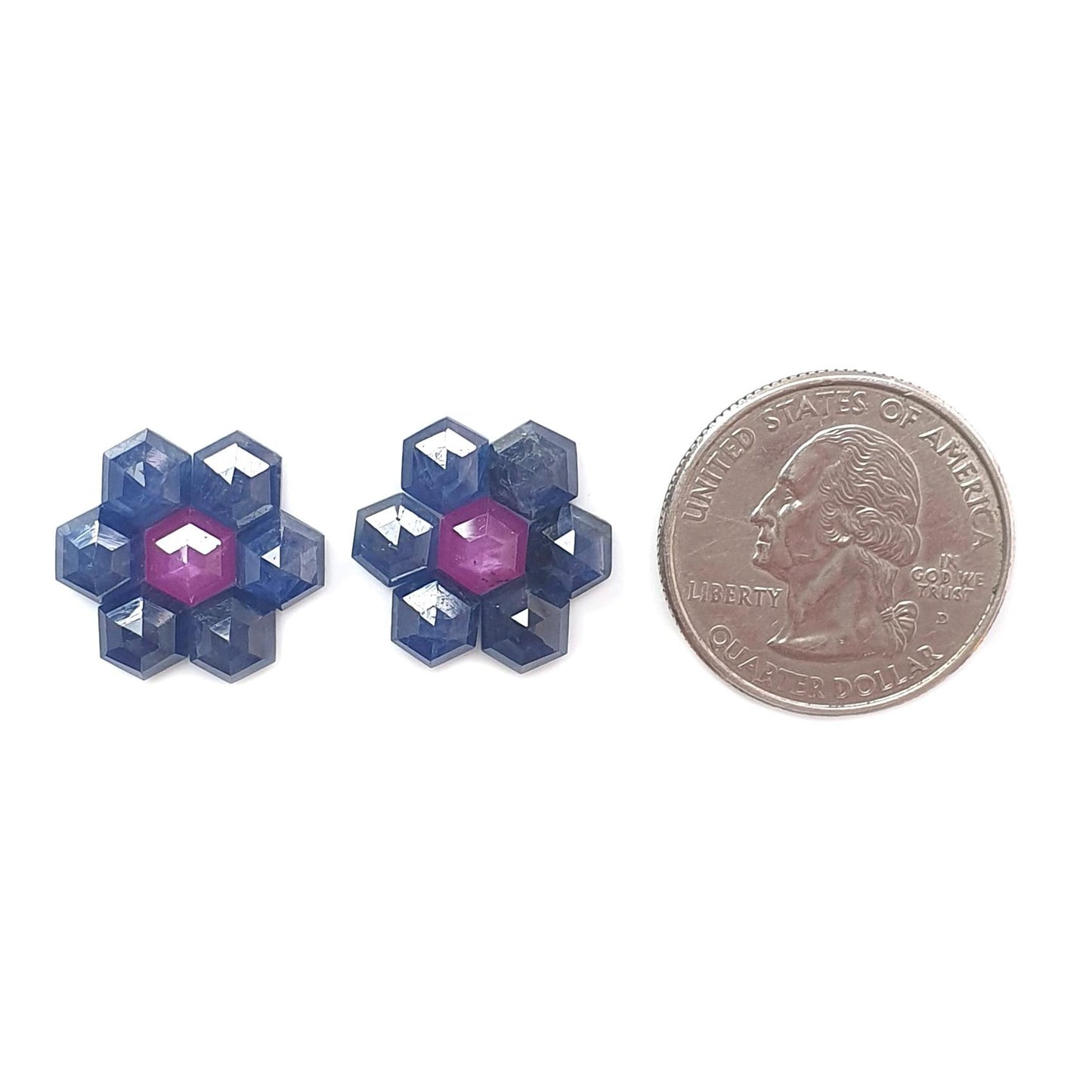 Sapphire Gemstone Step Cut: Natural Untreated Blue & Raspberry Pink Sapphire Hexagon Shape Faceted 14pcs Sets for Jewelry