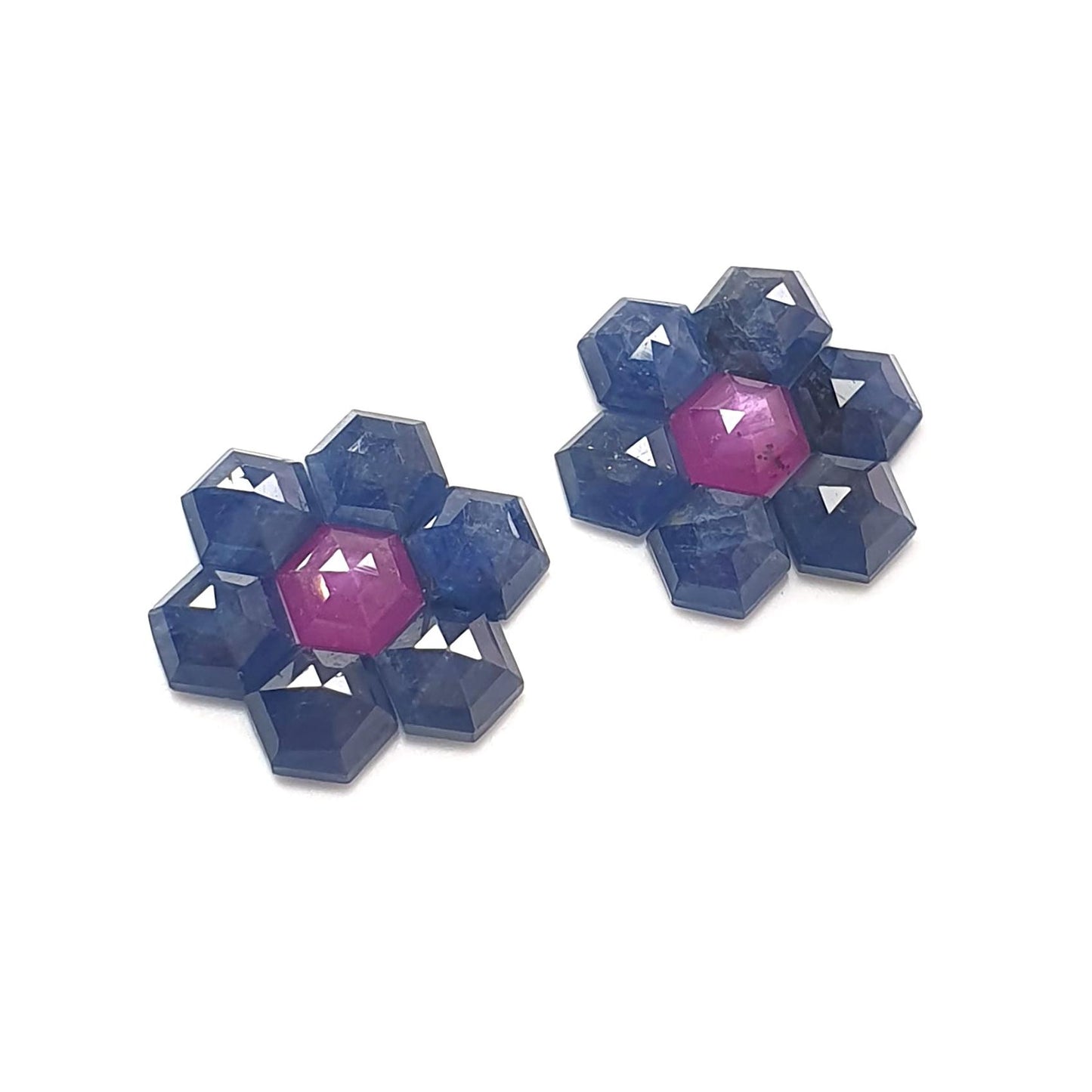 Sapphire Gemstone Step Cut: Natural Untreated Blue & Raspberry Pink Sapphire Hexagon Shape Faceted 14pcs Sets for Jewelry