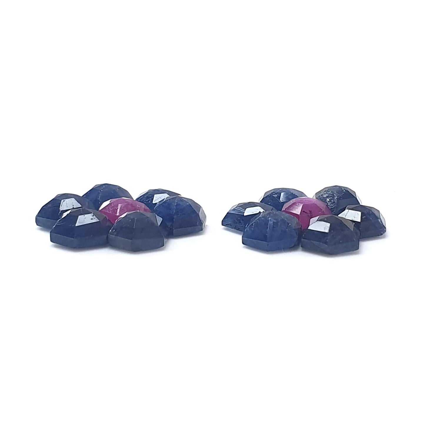 Sapphire Gemstone Step Cut: Natural Untreated Blue & Raspberry Pink Sapphire Hexagon Shape Faceted 14pcs Sets for Jewelry