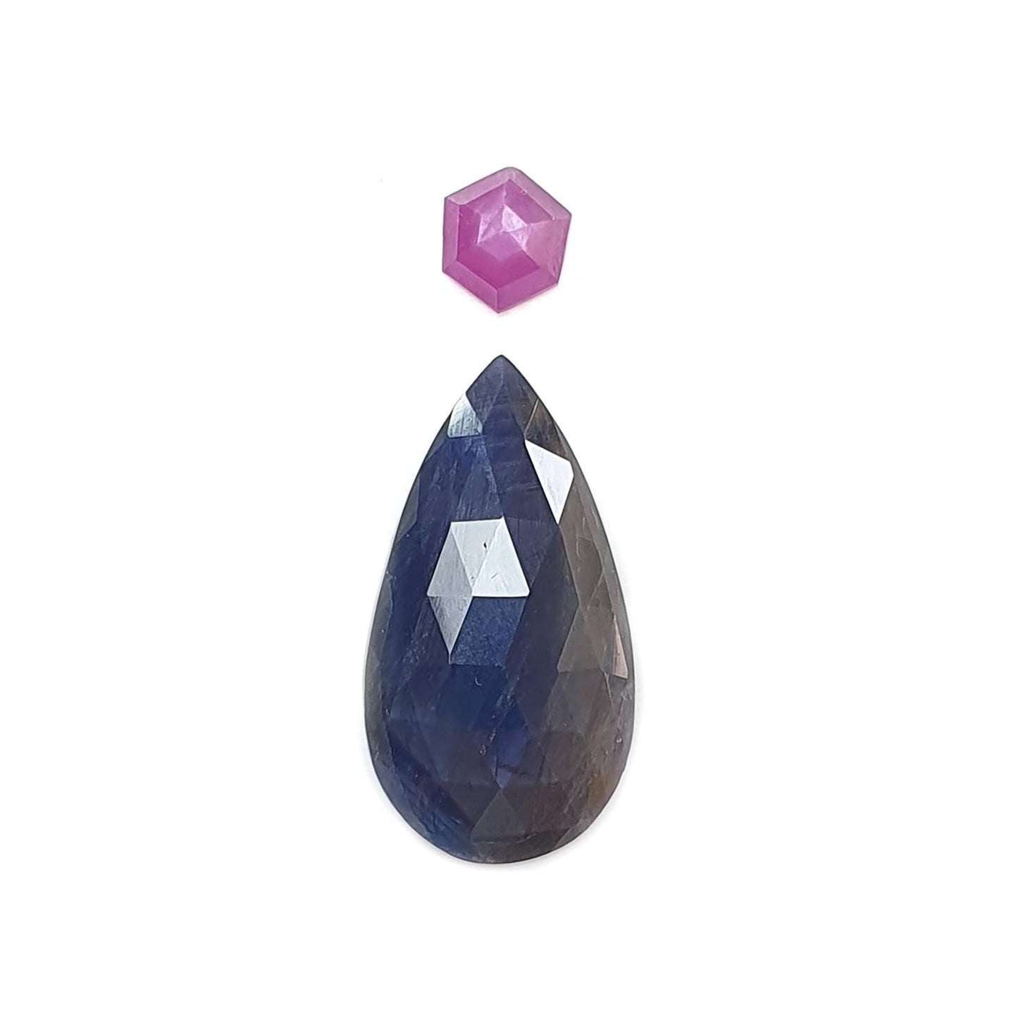Blue, Pink Sapphire Gemstone Rose Cut Slices: Natural Untreated Unheated Sapphire Pear Shape 2pcs Set for Jewelry September Birthstone