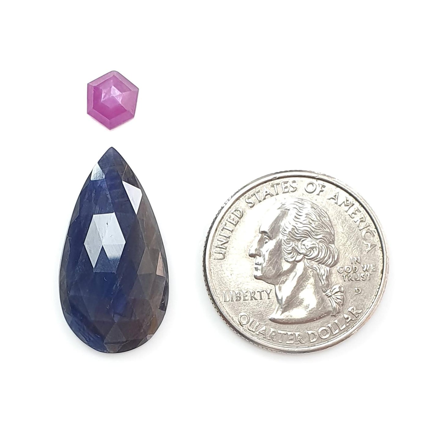 Blue, Pink Sapphire Gemstone Rose Cut Slices: Natural Untreated Unheated Sapphire Pear Shape 2pcs Set for Jewelry September Birthstone