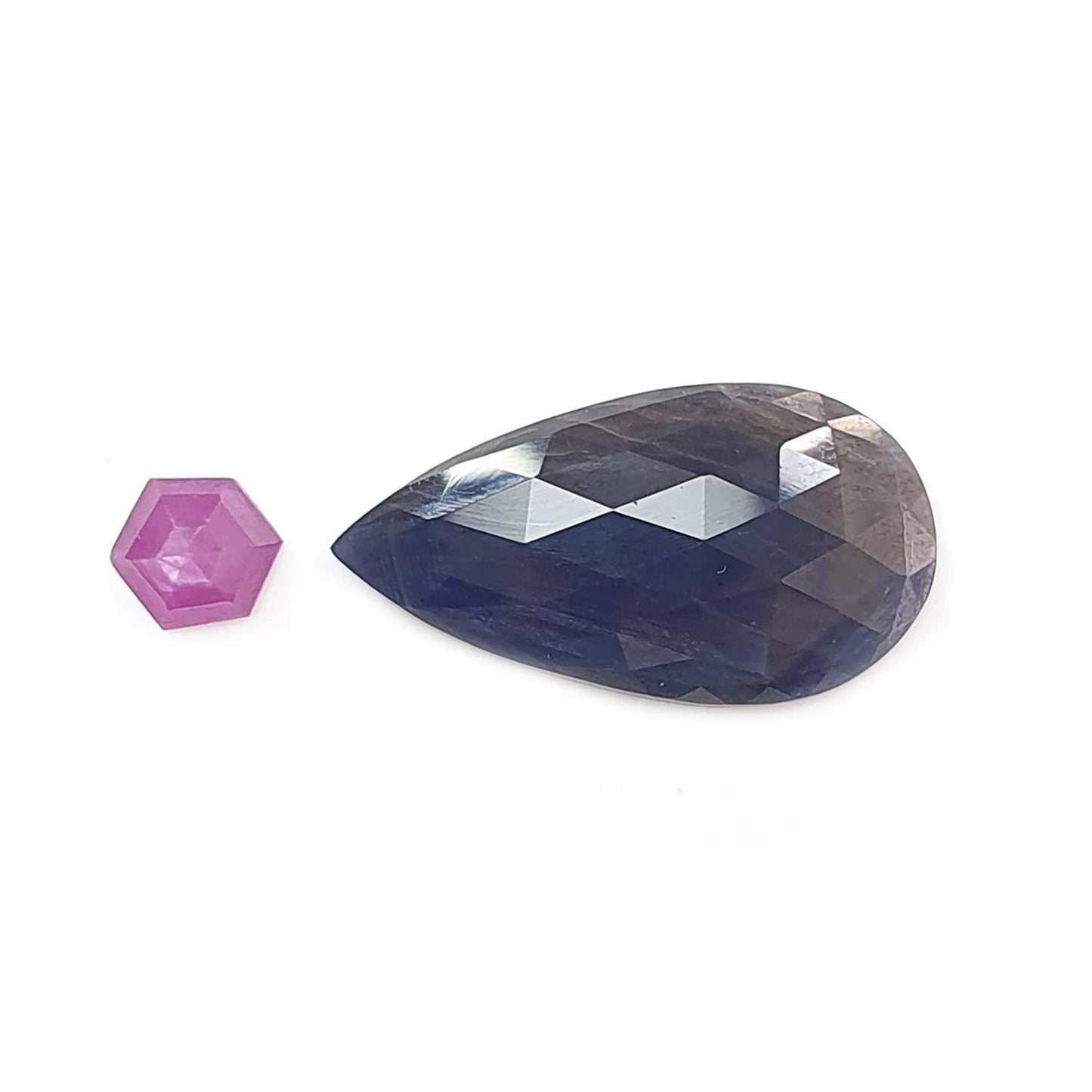 Blue, Pink Sapphire Gemstone Rose Cut Slices: Natural Untreated Unheated Sapphire Pear Shape 2pcs Set for Jewelry September Birthstone