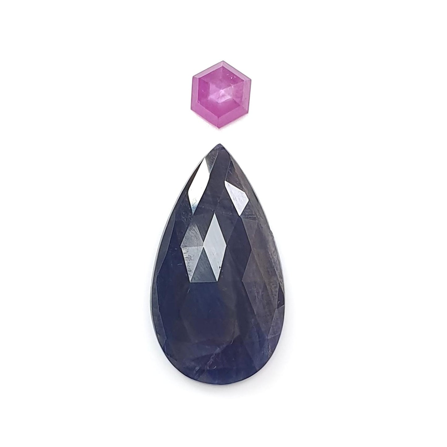 Blue, Pink Sapphire Gemstone Rose Cut Slices: Natural Untreated Unheated Sapphire Pear Shape 2pcs Set for Jewelry September Birthstone