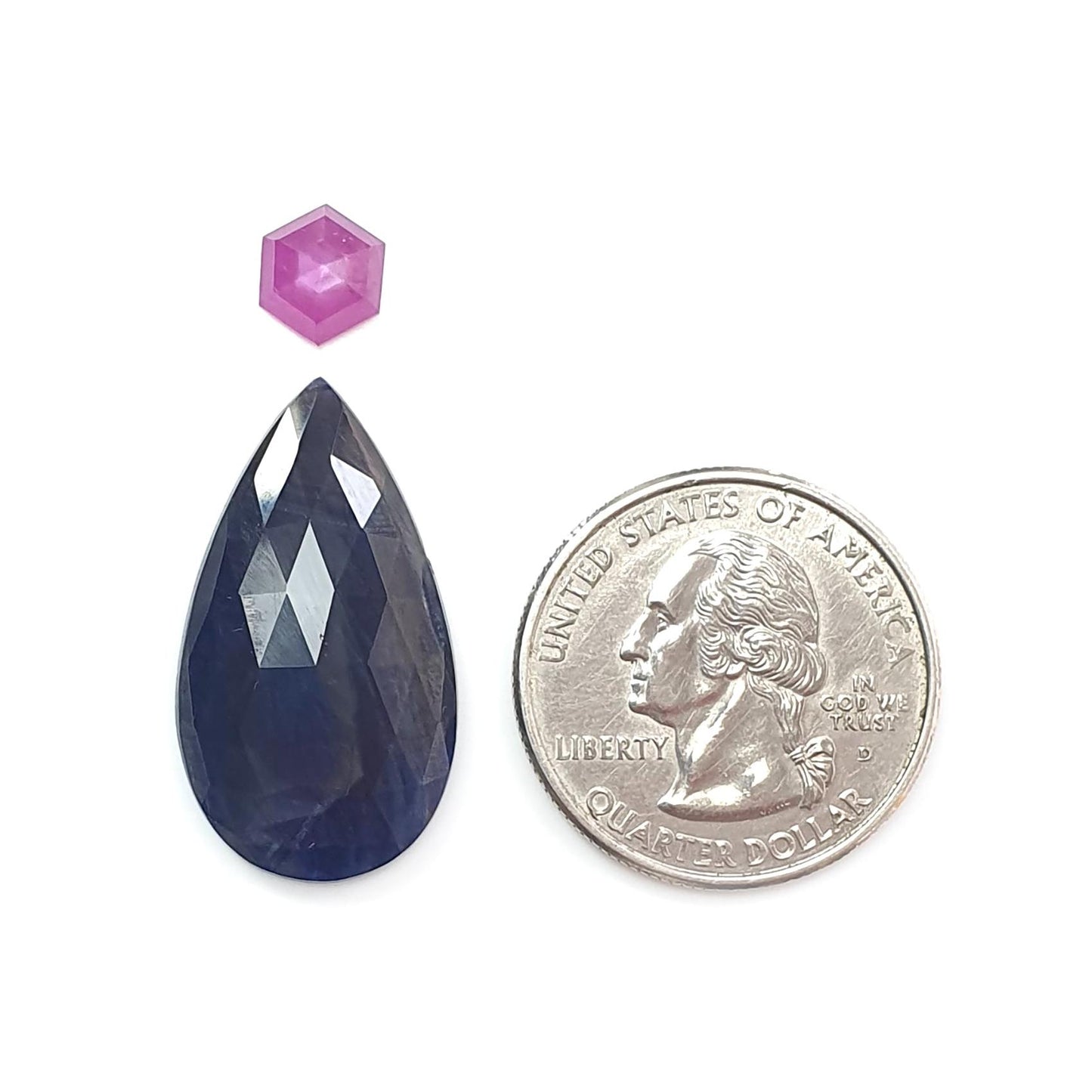 Blue, Pink Sapphire Gemstone Rose Cut Slices: Natural Untreated Unheated Sapphire Pear Shape 2pcs Set for Jewelry September Birthstone