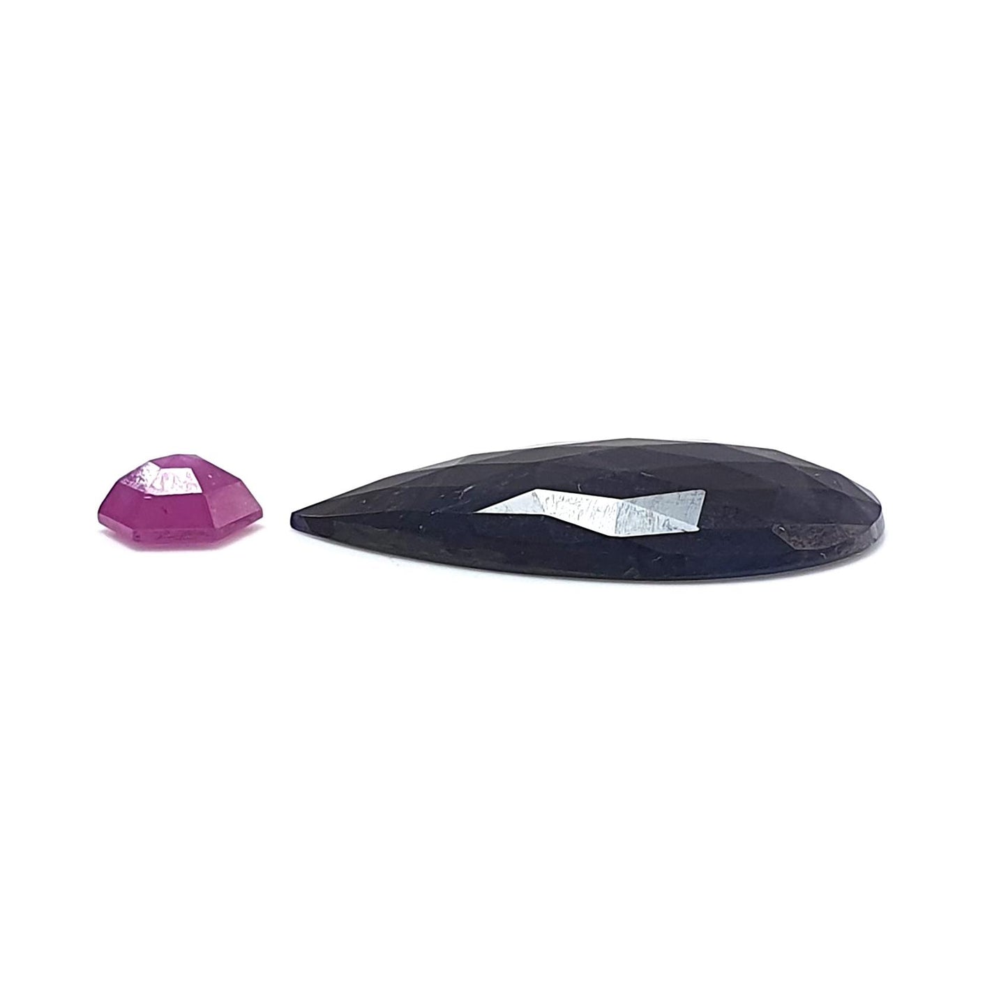Blue, Pink Sapphire Gemstone Rose Cut Slices: Natural Untreated Unheated Sapphire Pear Shape 2pcs Set for Jewelry September Birthstone