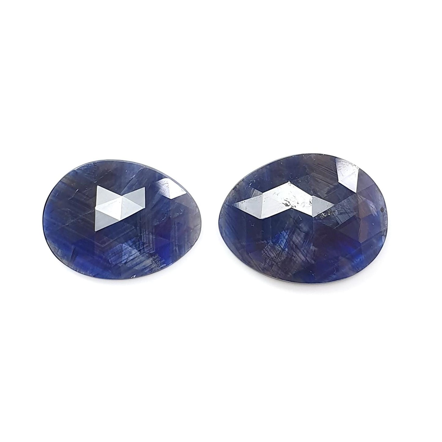 Blue Sapphire Gemstone Rose Cut Slices: Natural Untreated Unheated Sapphire Fancy Shape 2pcs, 3pcs Set for Jewelry September Birthstone
