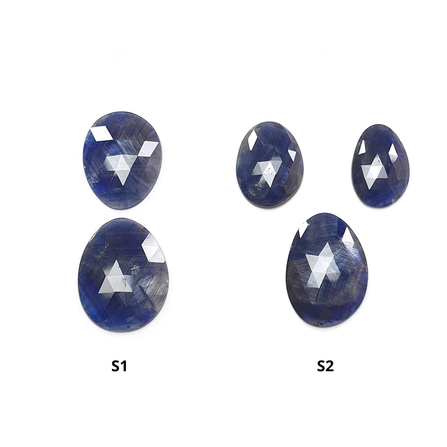 Blue Sapphire Gemstone Rose Cut Slices: Natural Untreated Unheated Sapphire Fancy Shape 2pcs, 3pcs Set for Jewelry September Birthstone