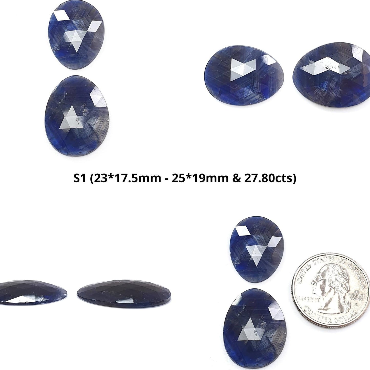 Blue Sapphire Gemstone Rose Cut Slices: Natural Untreated Unheated Sapphire Fancy Shape 2pcs, 3pcs Set for Jewelry September Birthstone