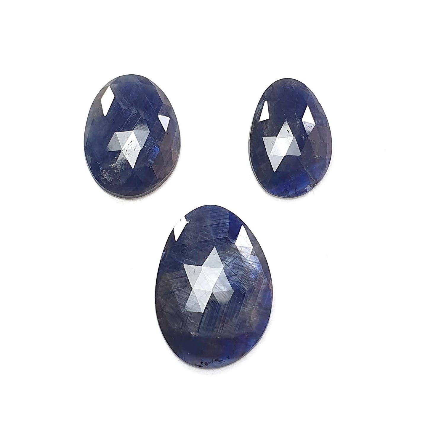 Blue Sapphire Gemstone Rose Cut Slices: Natural Untreated Unheated Sapphire Fancy Shape 2pcs, 3pcs Set for Jewelry September Birthstone