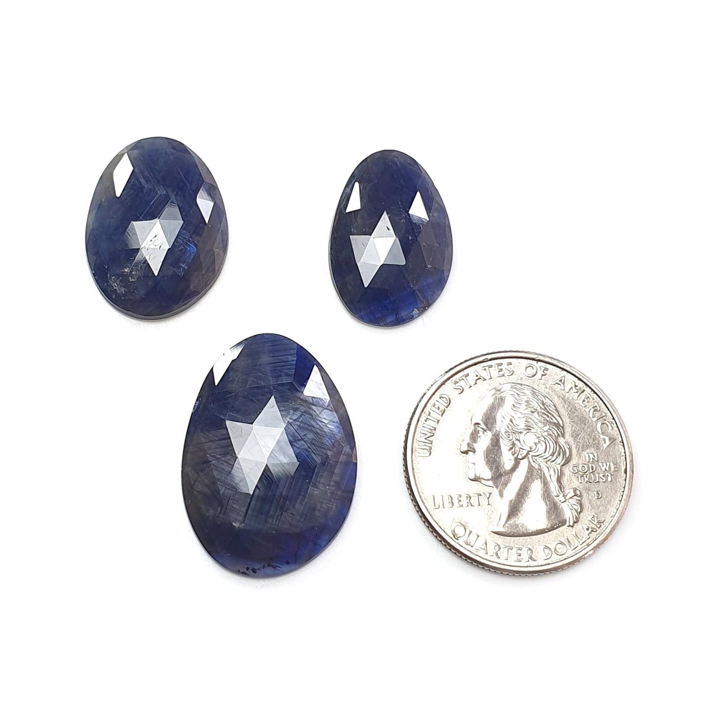 Blue Sapphire Gemstone Rose Cut Slices: Natural Untreated Unheated Sapphire Fancy Shape 2pcs, 3pcs Set for Jewelry September Birthstone