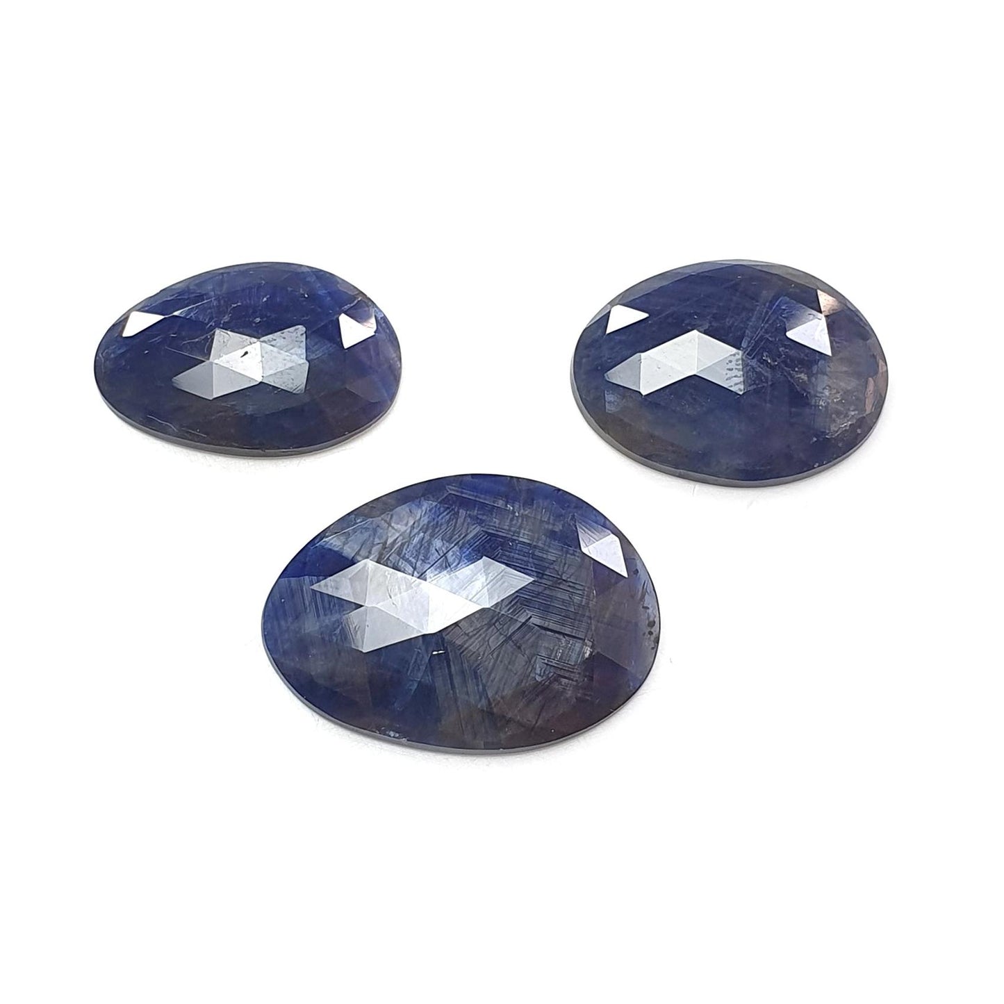 Blue Sapphire Gemstone Rose Cut Slices: Natural Untreated Unheated Sapphire Fancy Shape 2pcs, 3pcs Set for Jewelry September Birthstone
