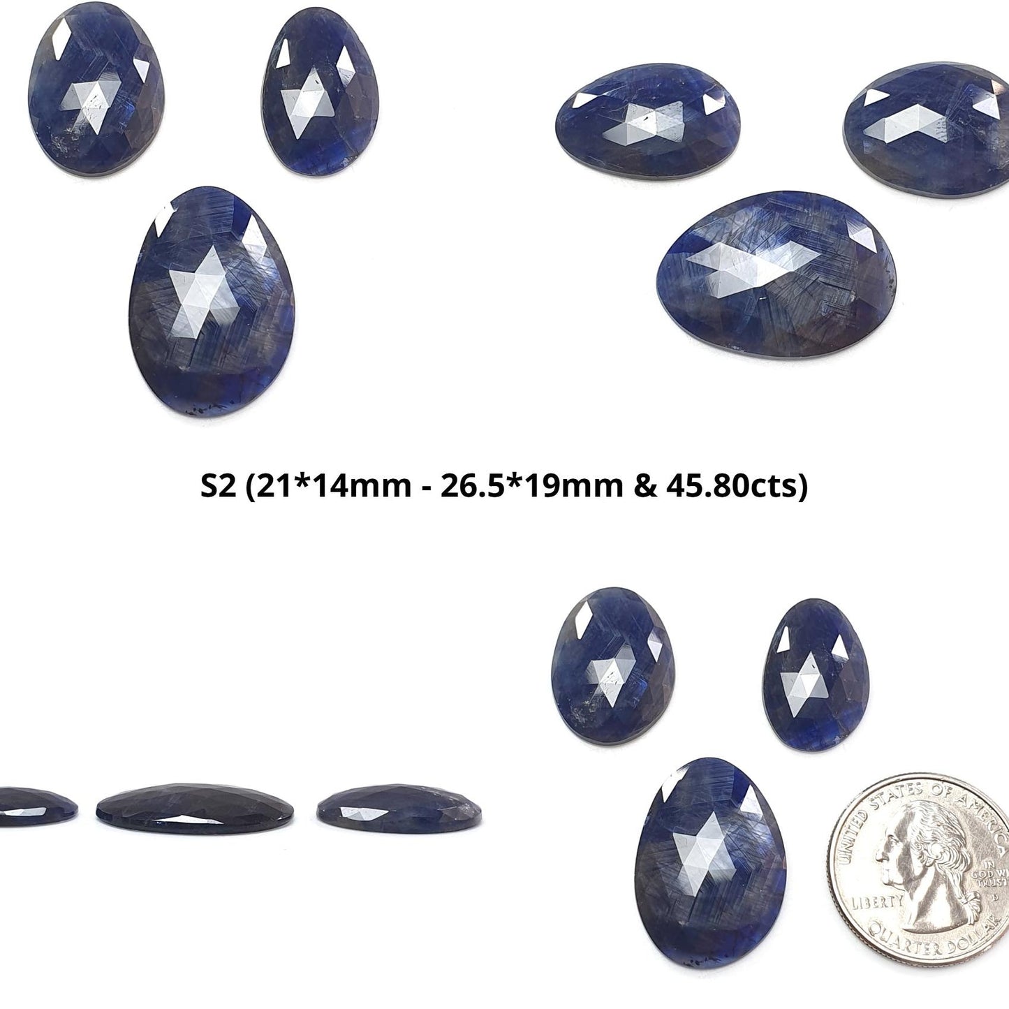 Blue Sapphire Gemstone Rose Cut Slices: Natural Untreated Unheated Sapphire Fancy Shape 2pcs, 3pcs Set for Jewelry September Birthstone