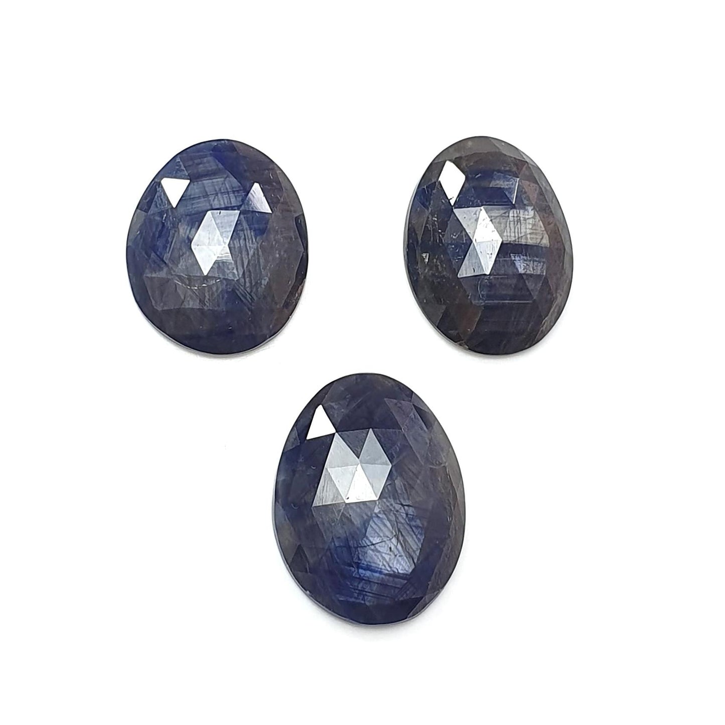 Blue Sapphire Gemstone Rose Cut Slices: Natural Untreated Unheated Sapphire Fancy Shape 3pcs Set for Jewelry September Birthstone
