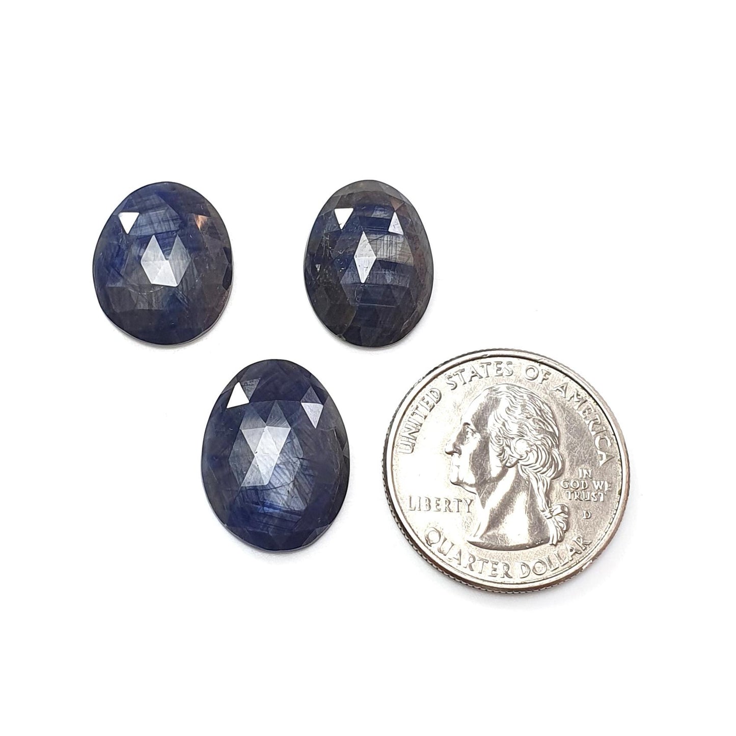 Blue Sapphire Gemstone Rose Cut Slices: Natural Untreated Unheated Sapphire Fancy Shape 3pcs Set for Jewelry September Birthstone