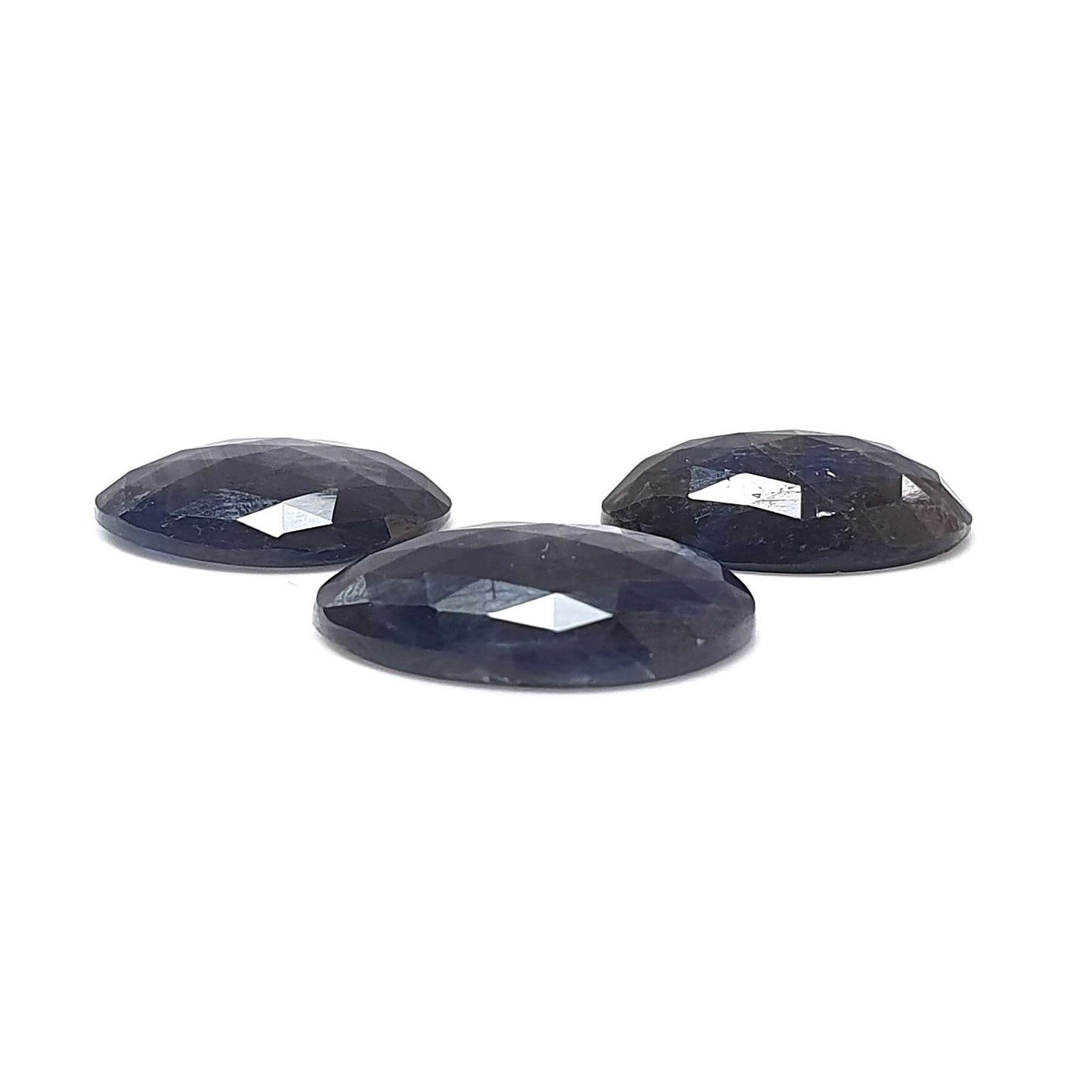 Blue Sapphire Gemstone Rose Cut Slices: Natural Untreated Unheated Sapphire Fancy Shape 3pcs Set for Jewelry September Birthstone