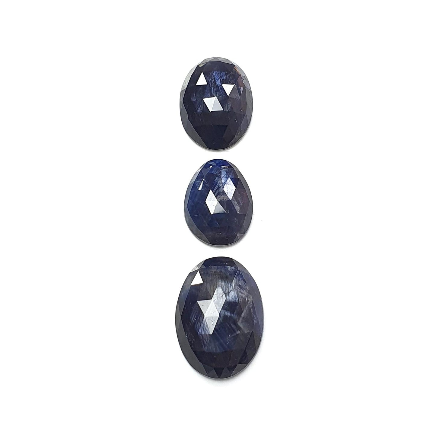 Blue Sapphire Gemstone Rose Cut Slices: Natural Untreated Unheated Sapphire Fancy Shape 3pcs Set for Jewelry September Birthstone
