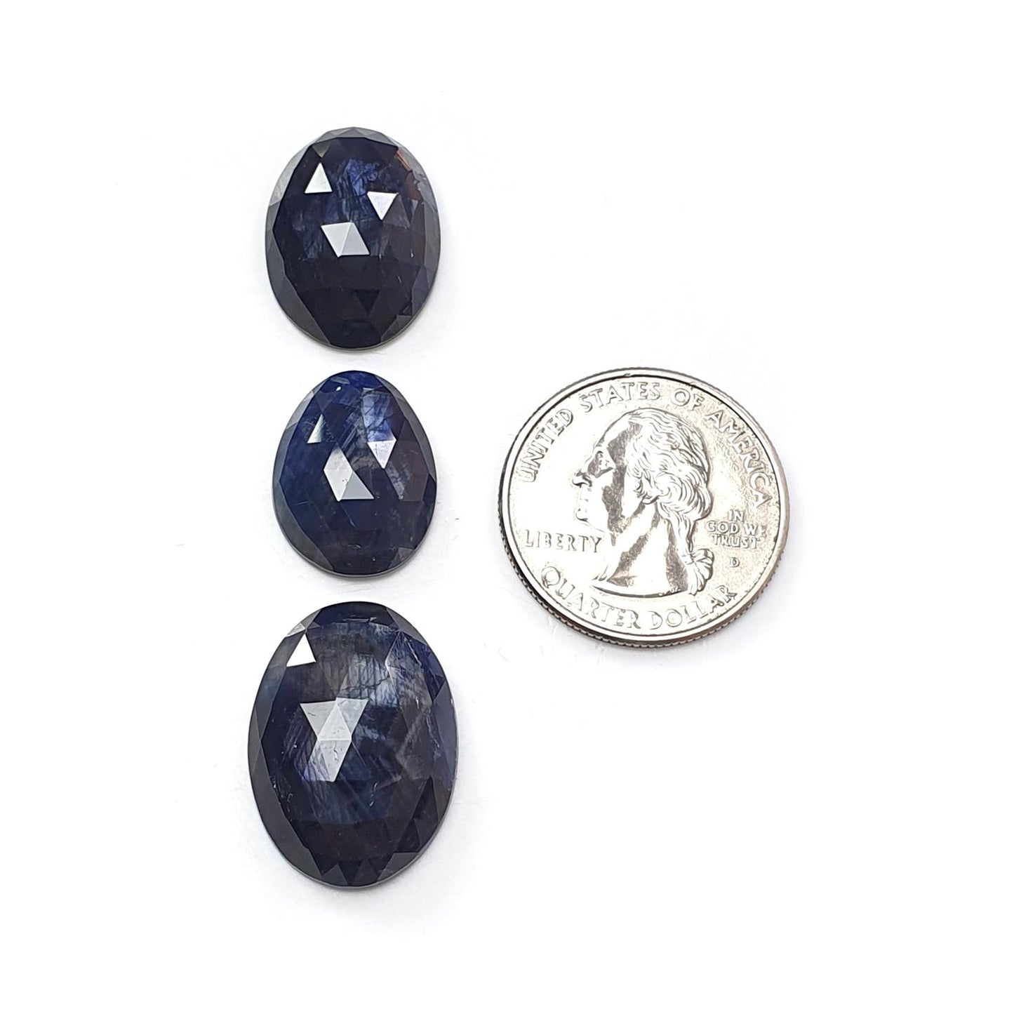 Blue Sapphire Gemstone Rose Cut Slices: Natural Untreated Unheated Sapphire Fancy Shape 3pcs Set for Jewelry September Birthstone