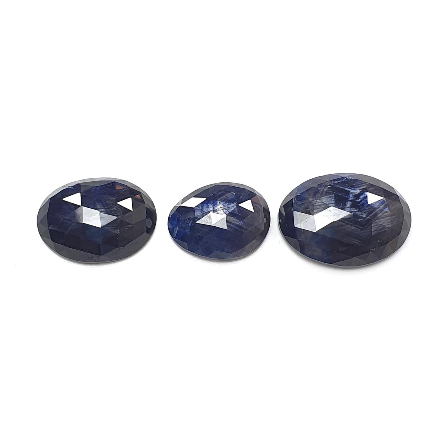 Blue Sapphire Gemstone Rose Cut Slices: Natural Untreated Unheated Sapphire Fancy Shape 3pcs Set for Jewelry September Birthstone