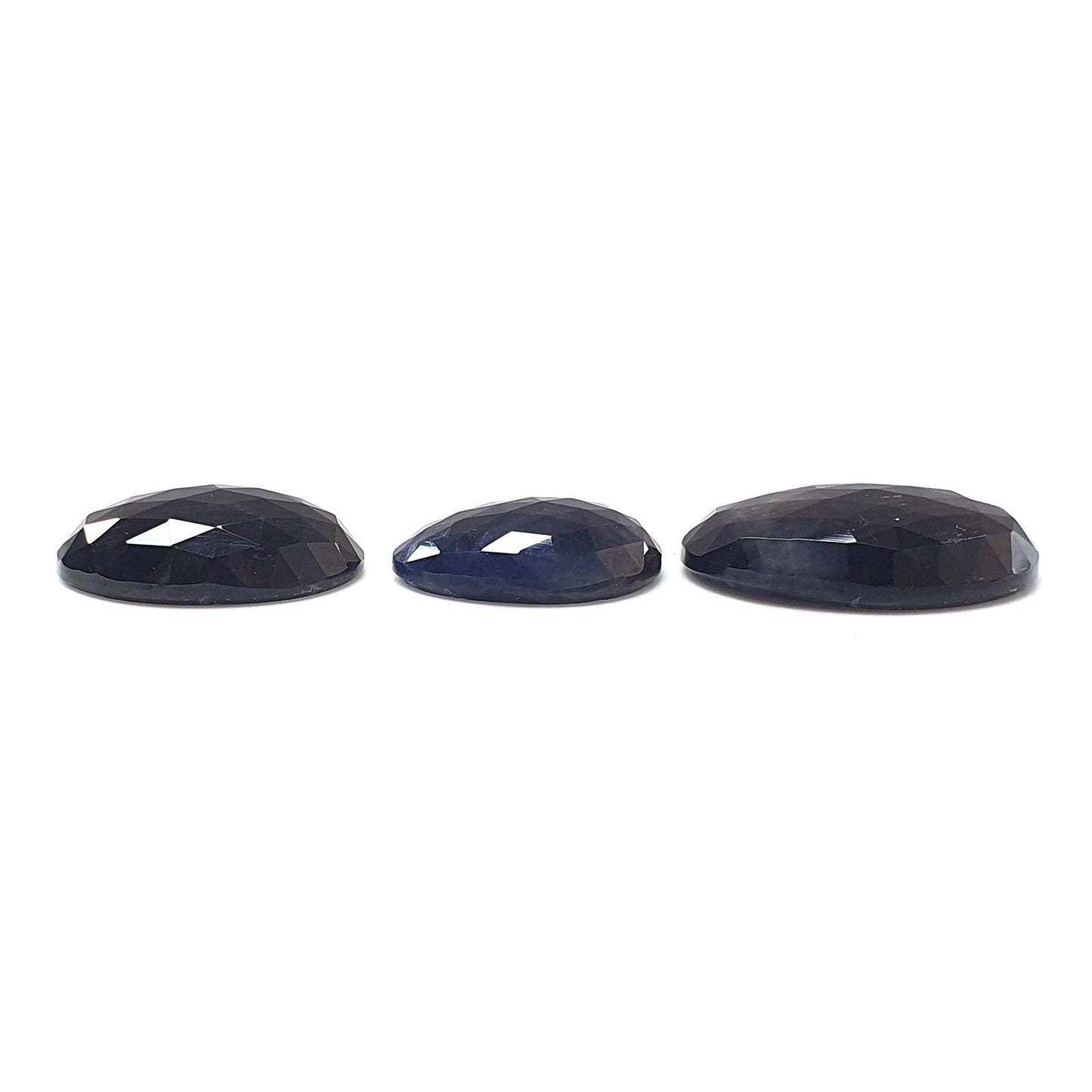 Blue Sapphire Gemstone Rose Cut Slices: Natural Untreated Unheated Sapphire Fancy Shape 3pcs Set for Jewelry September Birthstone