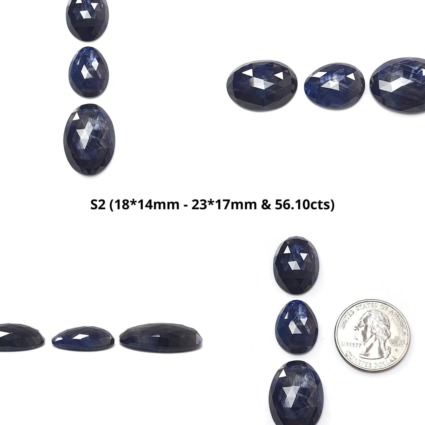 Blue Sapphire Gemstone Rose Cut Slices: Natural Untreated Unheated Sapphire Fancy Shape 3pcs Set for Jewelry September Birthstone