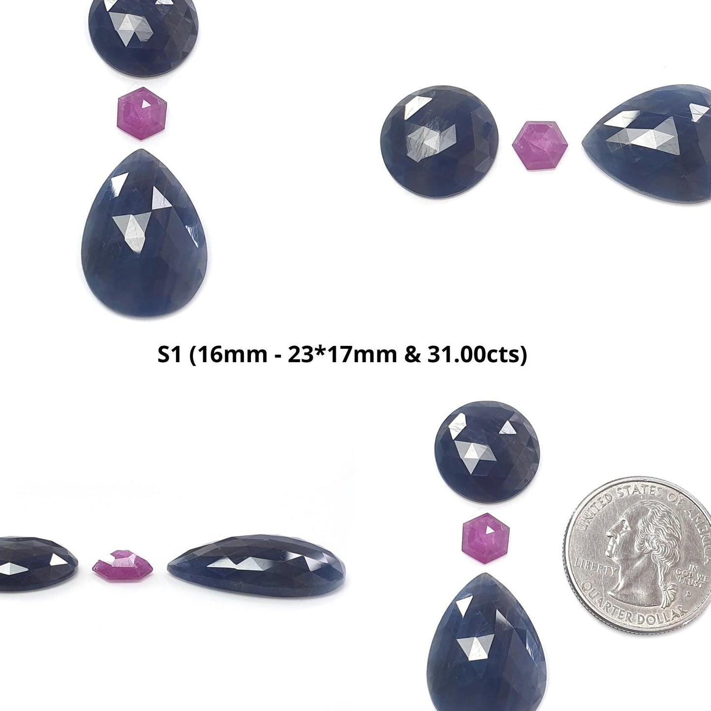 Multi Sapphire Gemstone Rose Cut Slices: Natural Untreated Unheated Sapphire Faceted Fancy Shape 3pcs, 8pcs Set for Jewelry