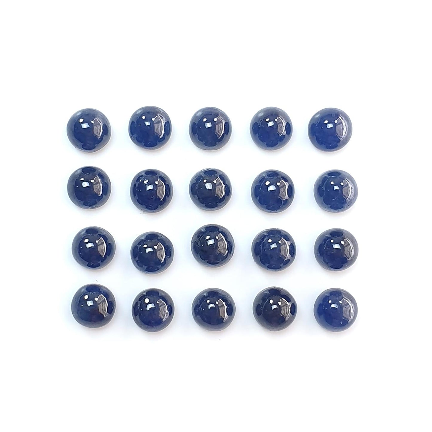 Blue Sapphire Gemstone Cabochon: Natural Untreated Unheated Sapphire Round Shape Cabochon 6mm & 7mm 20pcs Lots for Jewelry