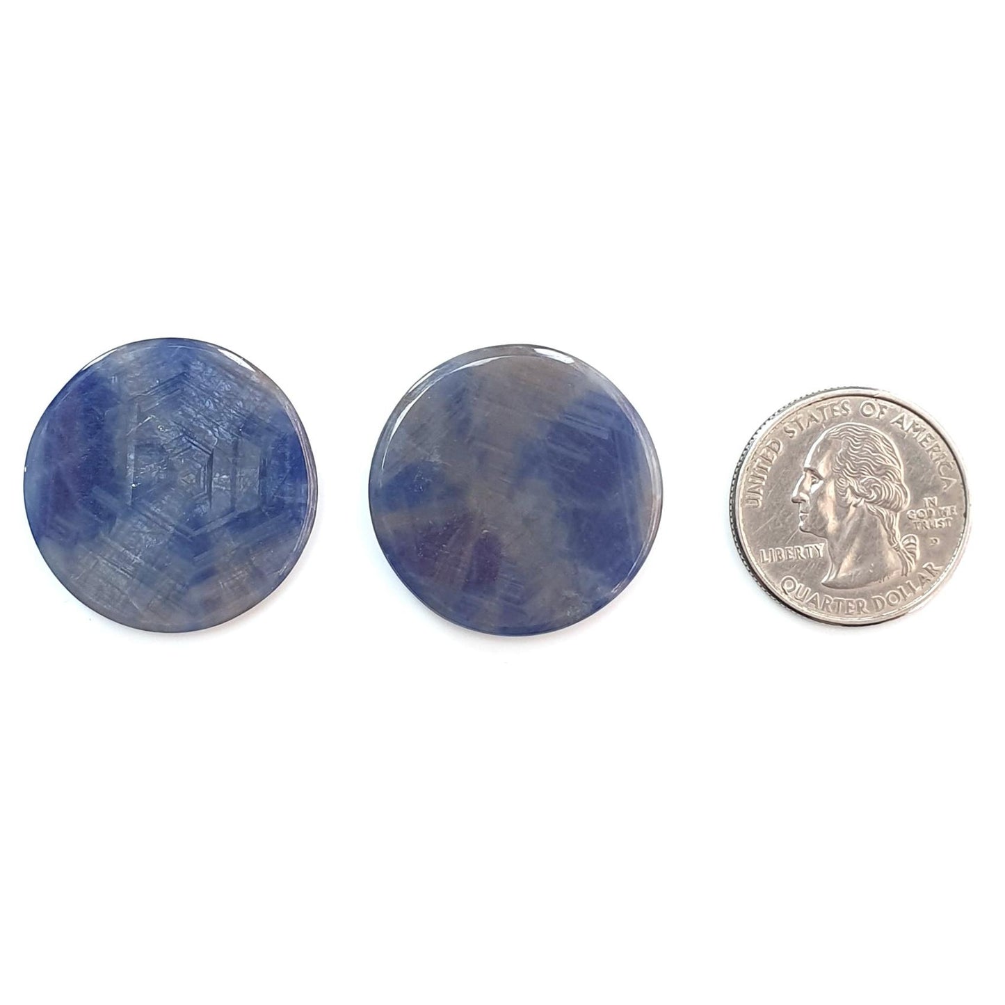 Sapphire Trapiche Gemstone Flat Slices: 84.00cts Natural Untreated Blue, Gray Sapphire Round Shape 29.5mm Pair September Birthstone