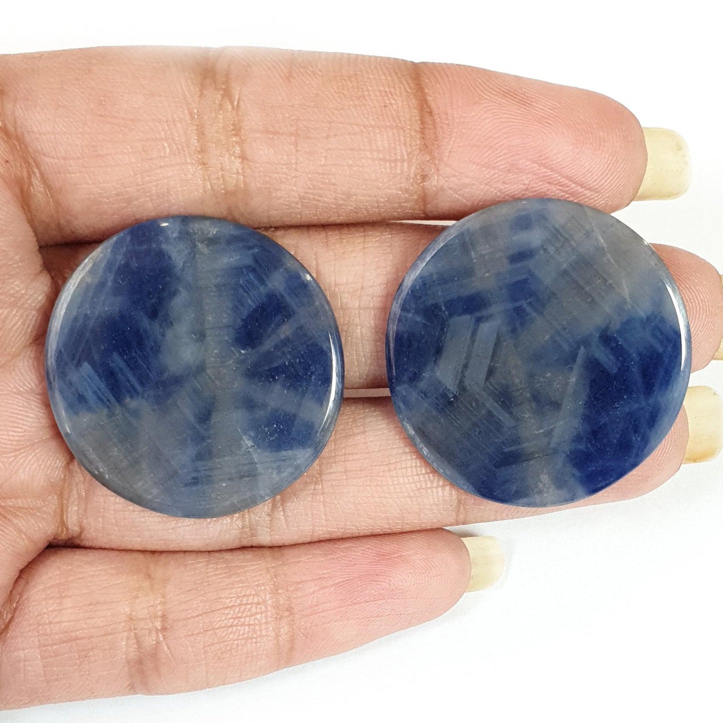 Sapphire Trapiche Gemstone Flat Slices: 84.00cts Natural Untreated Blue, Gray Sapphire Round Shape 29.5mm Pair September Birthstone