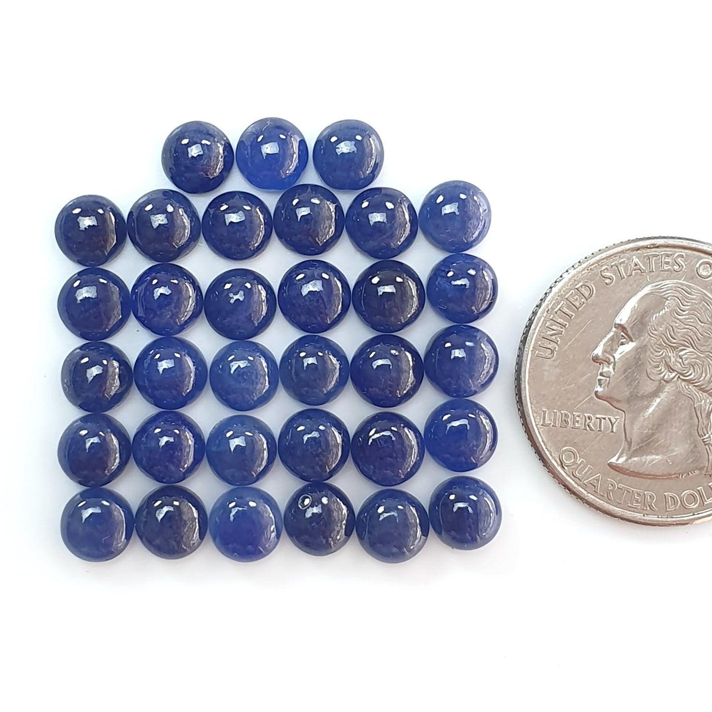 Blue Sapphire Gemstone Cabochon: 43.80cts Natural Untreated Unheated Sapphire Round Shape 6mm 33pcs Lot for Jewelry September Birthstone
