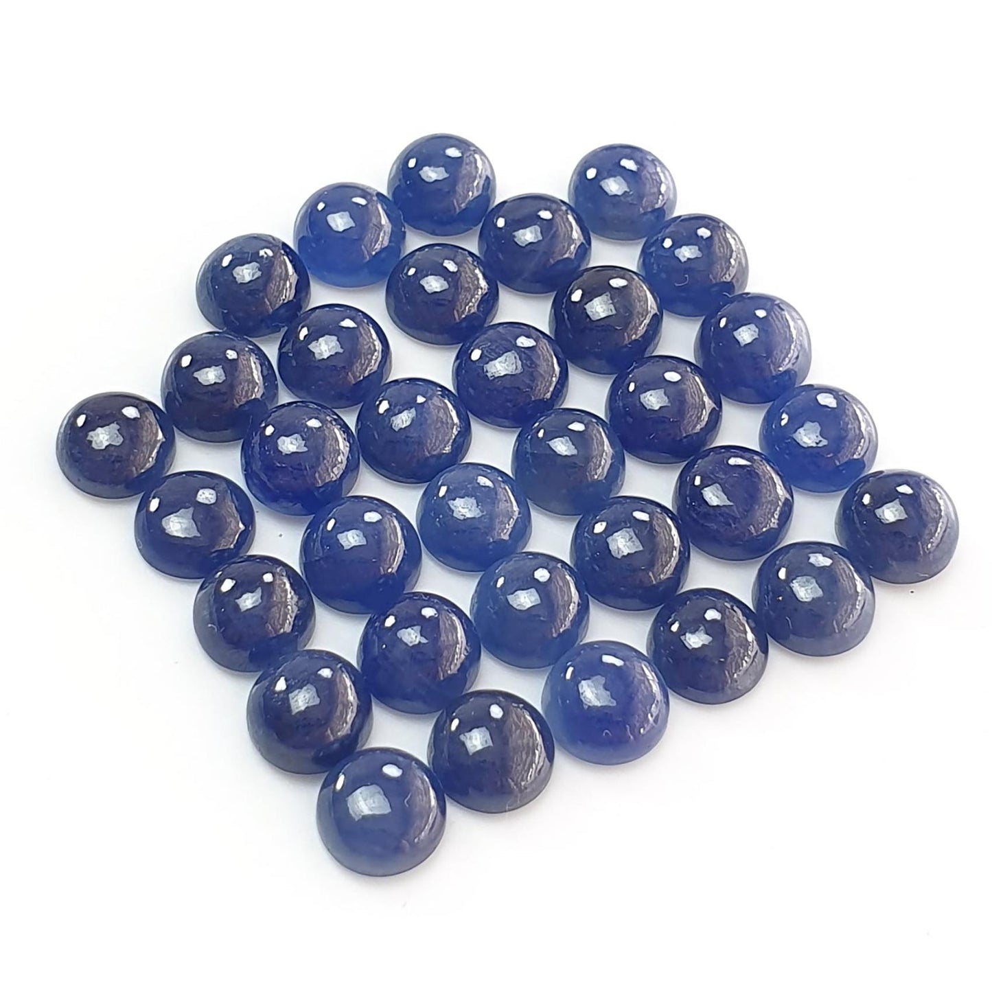 Blue Sapphire Gemstone Cabochon: 43.80cts Natural Untreated Unheated Sapphire Round Shape 6mm 33pcs Lot for Jewelry September Birthstone