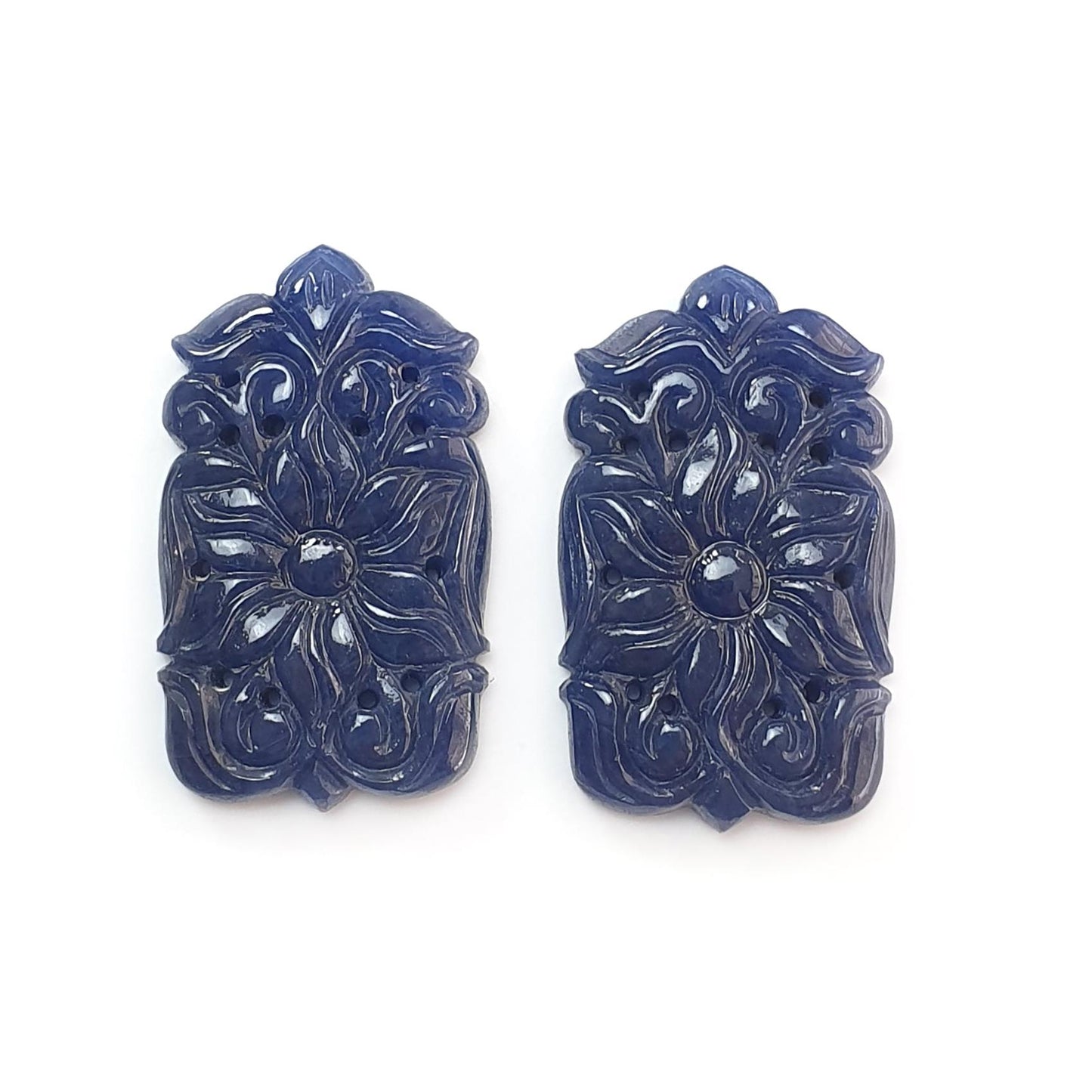 Blue Sapphire Gemstone Carving: 101.30cts Natural Untreated Sapphire Hand Carved Baguette Shape 37*21.5mm Pair September Birthstone