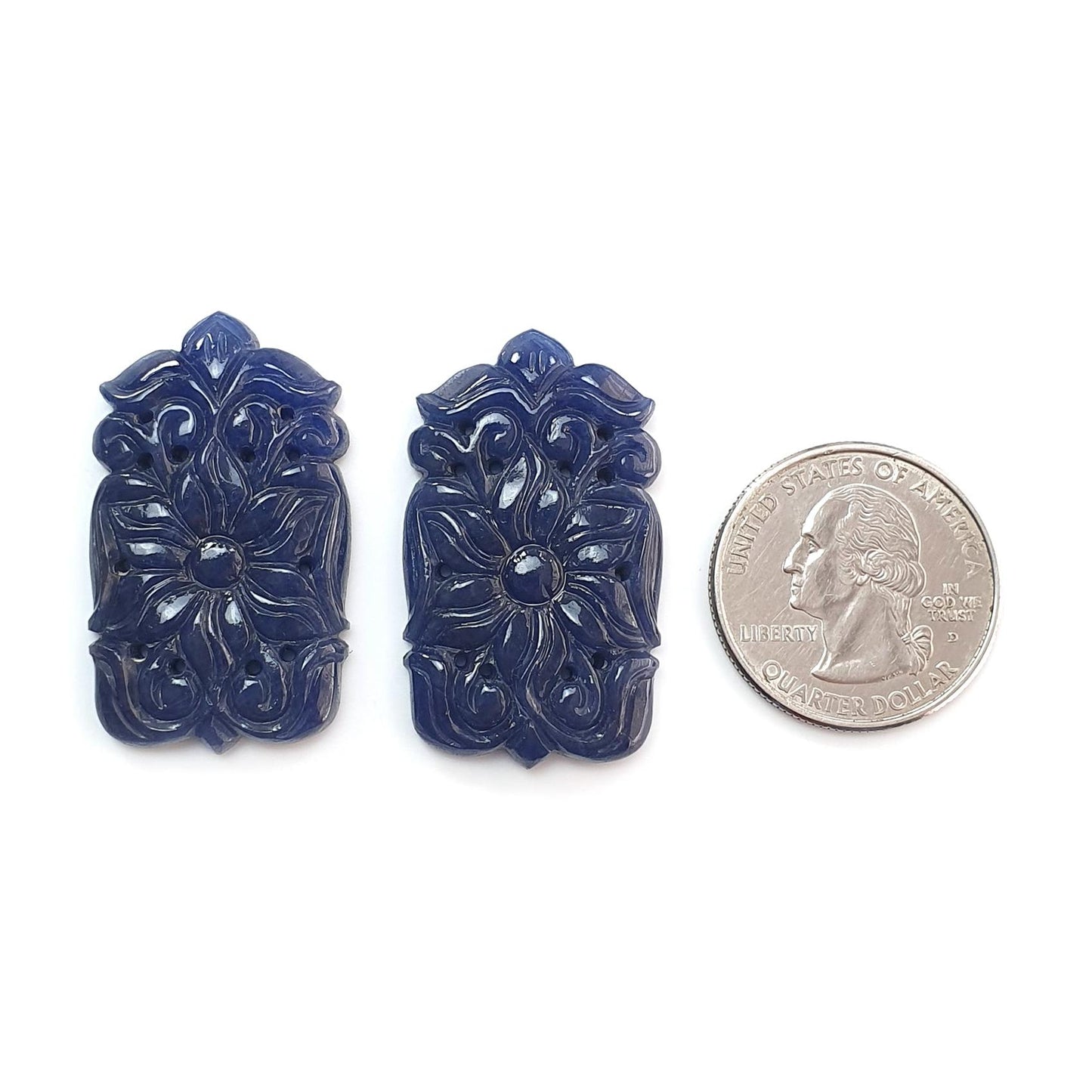 Blue Sapphire Gemstone Carving: 101.30cts Natural Untreated Sapphire Hand Carved Baguette Shape 37*21.5mm Pair September Birthstone