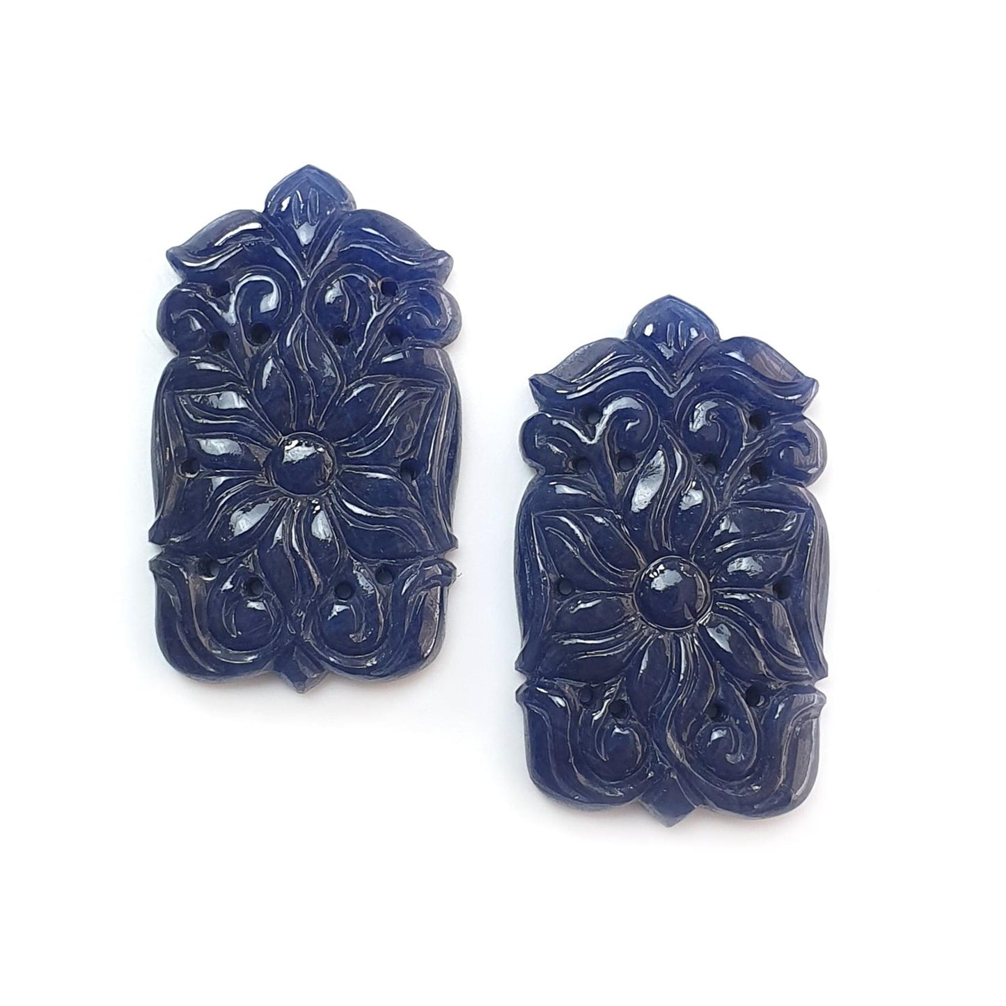 Blue Sapphire Gemstone Carving: 101.30cts Natural Untreated Sapphire Hand Carved Baguette Shape 37*21.5mm Pair September Birthstone