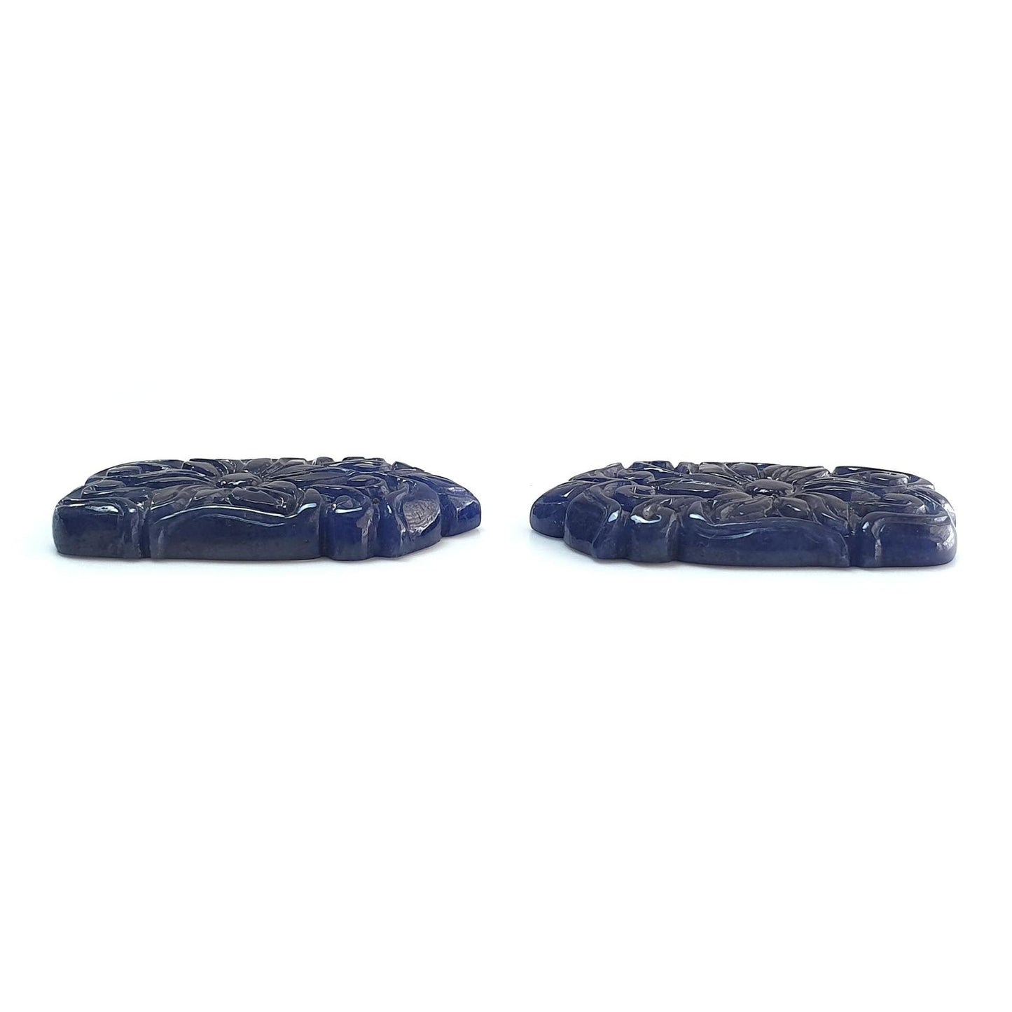 Blue Sapphire Gemstone Carving: 101.30cts Natural Untreated Sapphire Hand Carved Baguette Shape 37*21.5mm Pair September Birthstone