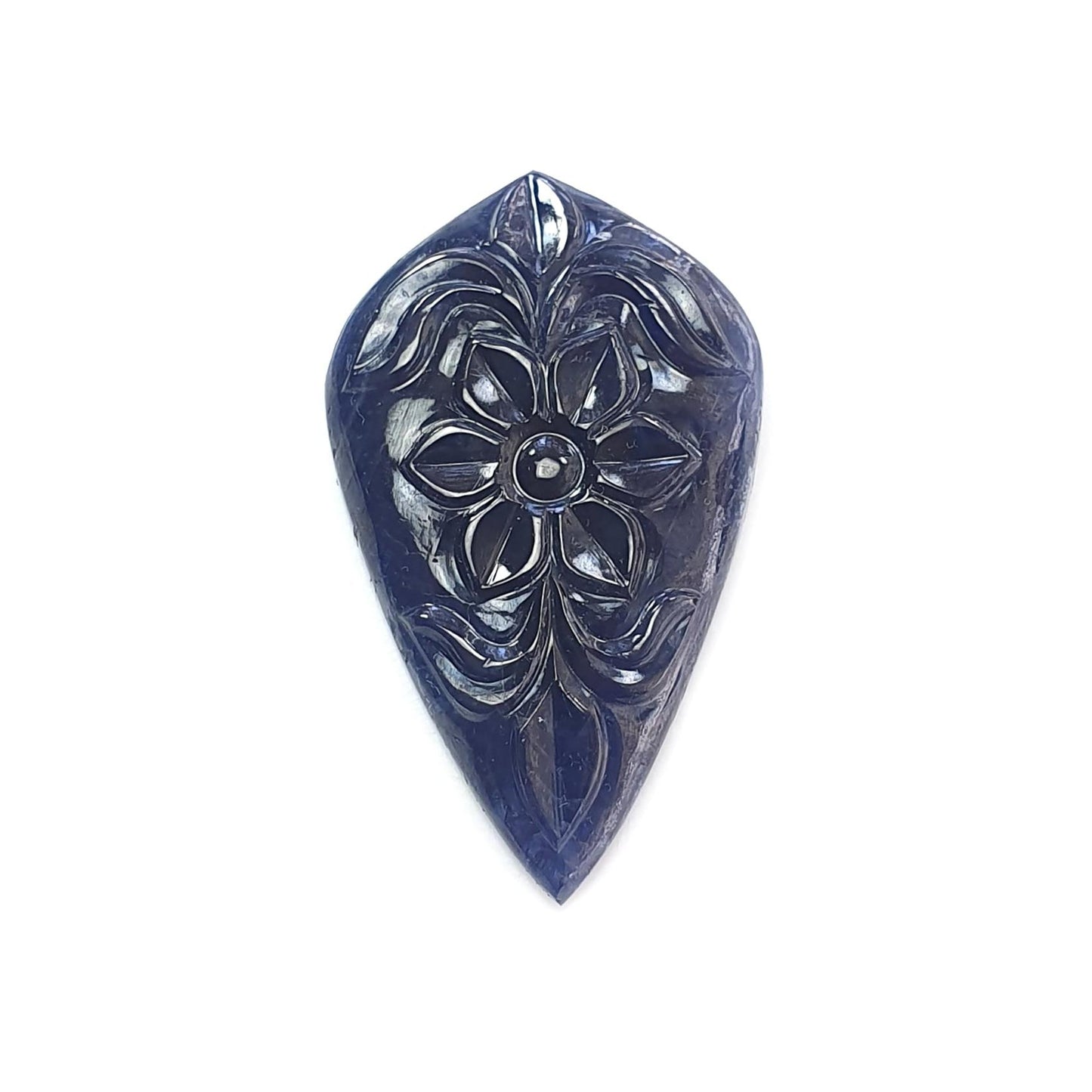 Blue Sapphire Gemstone Carving: 36.00cts Natural Untreated Sapphire Hand Carved Fancy Shape 33.5*20mm 1pc September Birthstone