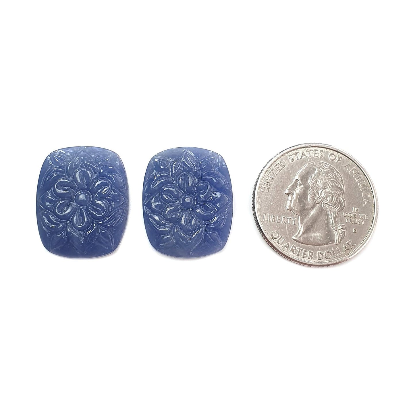 Blue Sapphire Gemstone Carving: 34.70cts Natural Untreated Sapphire Hand Carved Cushion Shape 22*17mm Pair September Birthstone
