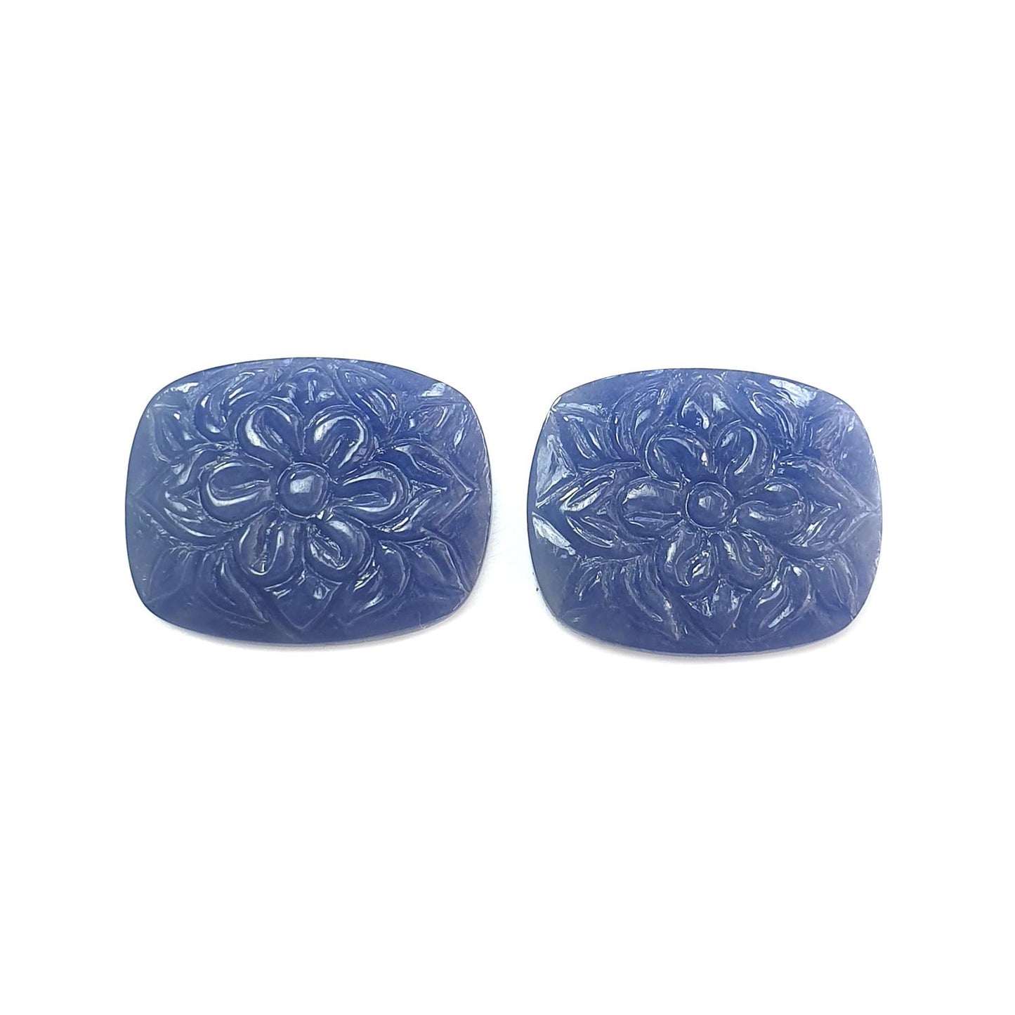 Blue Sapphire Gemstone Carving: 34.70cts Natural Untreated Sapphire Hand Carved Cushion Shape 22*17mm Pair September Birthstone