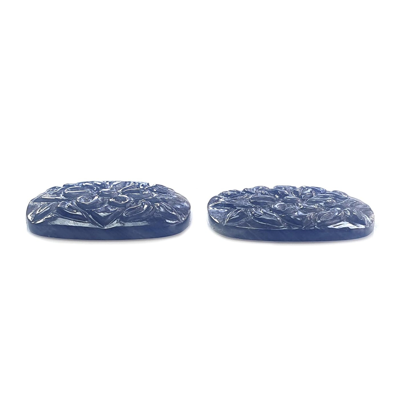 Blue Sapphire Gemstone Carving: 34.70cts Natural Untreated Sapphire Hand Carved Cushion Shape 22*17mm Pair September Birthstone