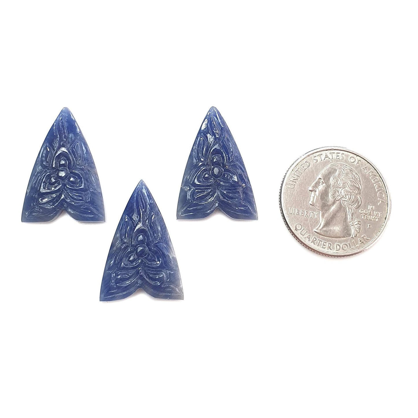 Blue Sapphire Gemstone Carving: 54.40cts Natural Untreated Sapphire Hand Carved Fancy Shape 25*18mm - 26*17mm 3pcs Set September Birthstone