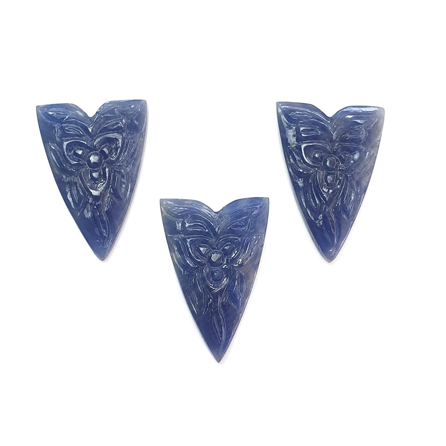 Blue Sapphire Gemstone Carving: 54.40cts Natural Untreated Sapphire Hand Carved Fancy Shape 25*18mm - 26*17mm 3pcs Set September Birthstone