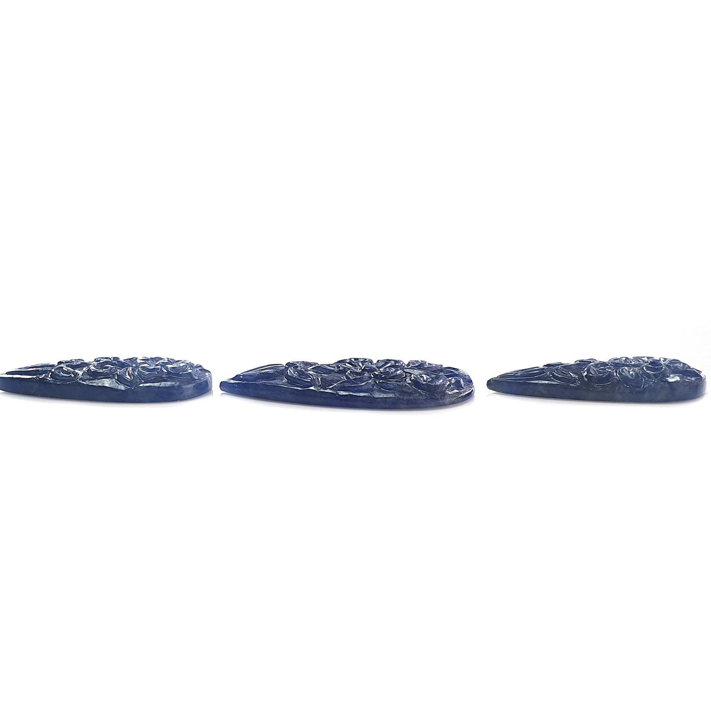 Blue Sapphire Gemstone Carving: 60.00cts Natural Untreated Sapphire Hand Carved Pear Shape 30*14mm - 35*18mm 3pcs Set September Birthstone