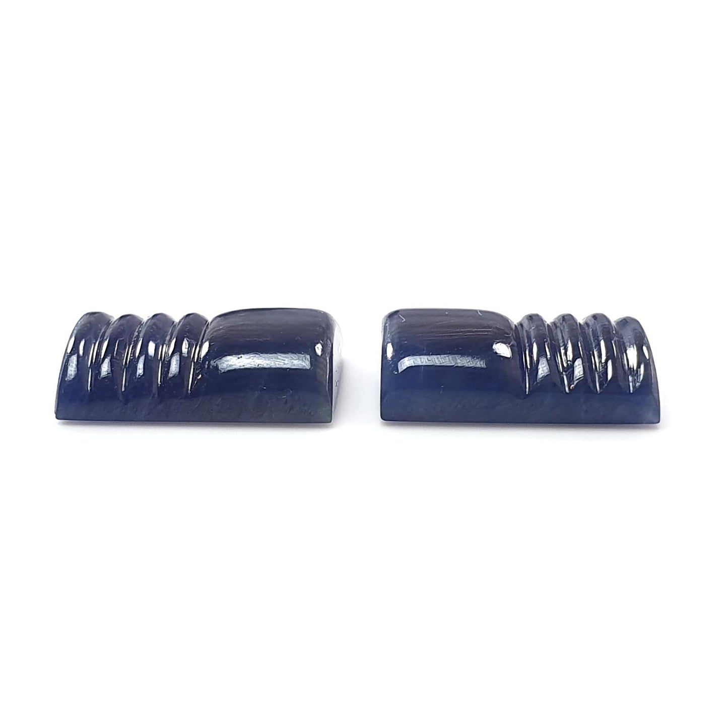 Blue Sapphire Gemstone Carving: 23.80cts Natural Untreated Sapphire Hand Carved Fancy Shape 16*12mm Pair September Birthstone