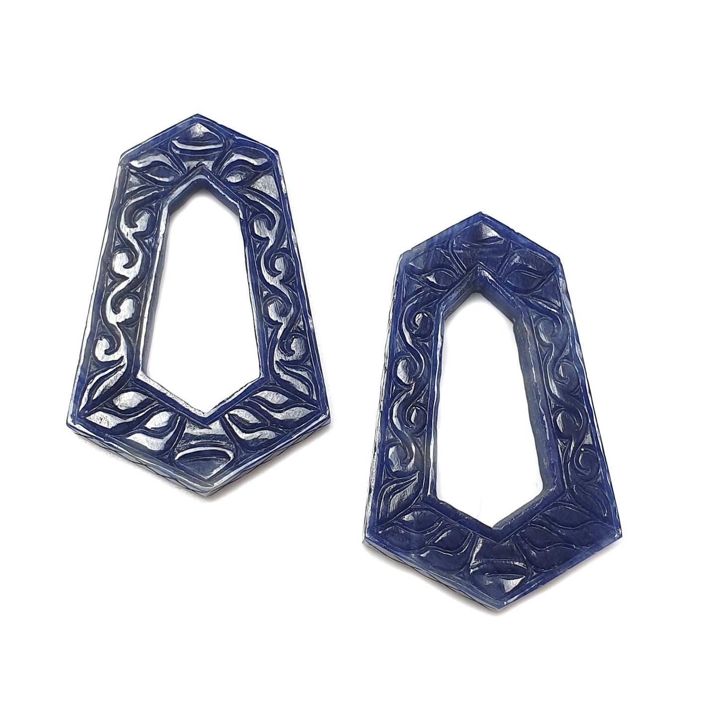 Blue Sapphire Gemstone Carving: 130.00cts Natural Untreated Sapphire Hand Carved Fancy Shape 48*30mm Pair September Birthstone